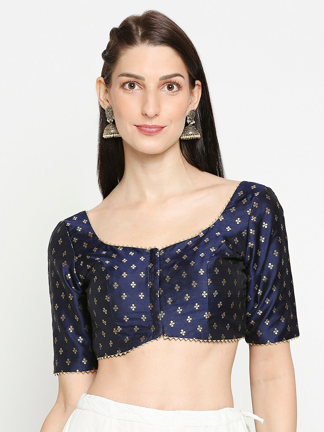 SALWAR STUDIO Women Navy Blue Woven-Design Saree Blouse