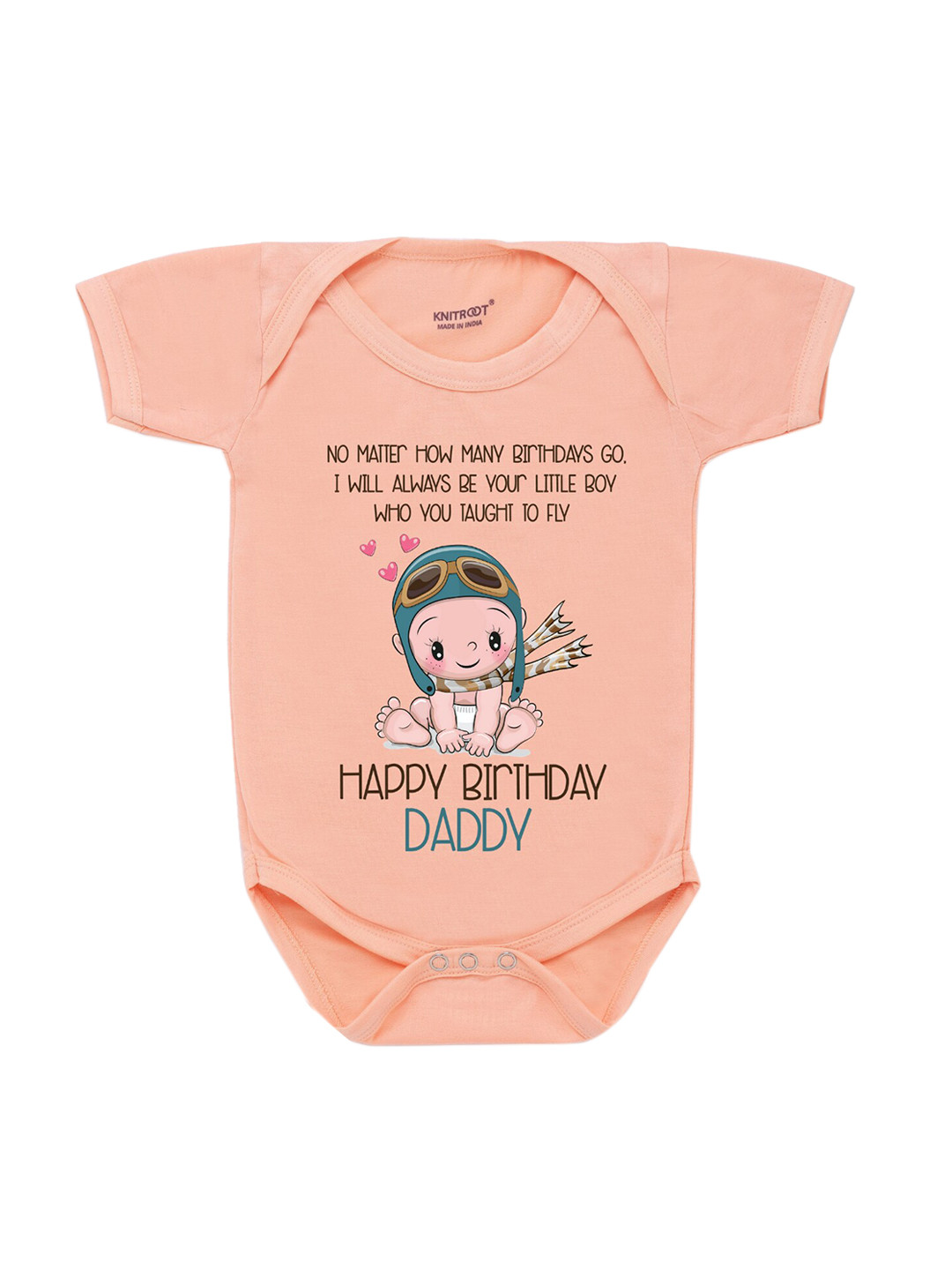 KNITROOT Infant Baby Cotton Peach-Coloured & Black Front Body Printed Bodysuit