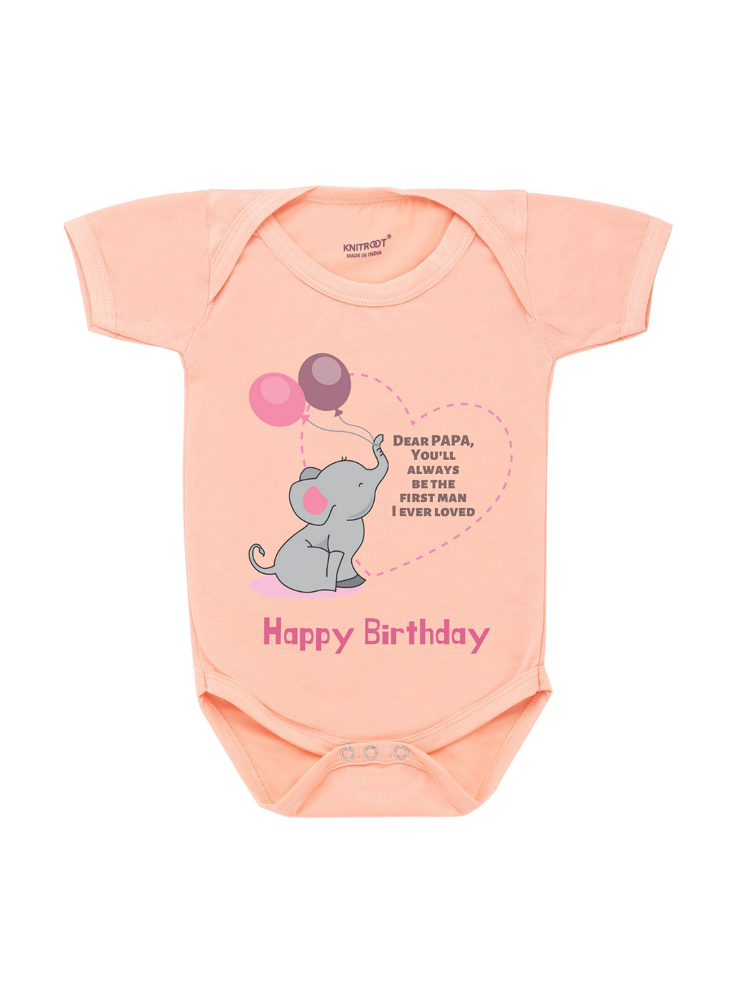 KNITROOT Infant Kids Peach Elephant Printed Bodysuit