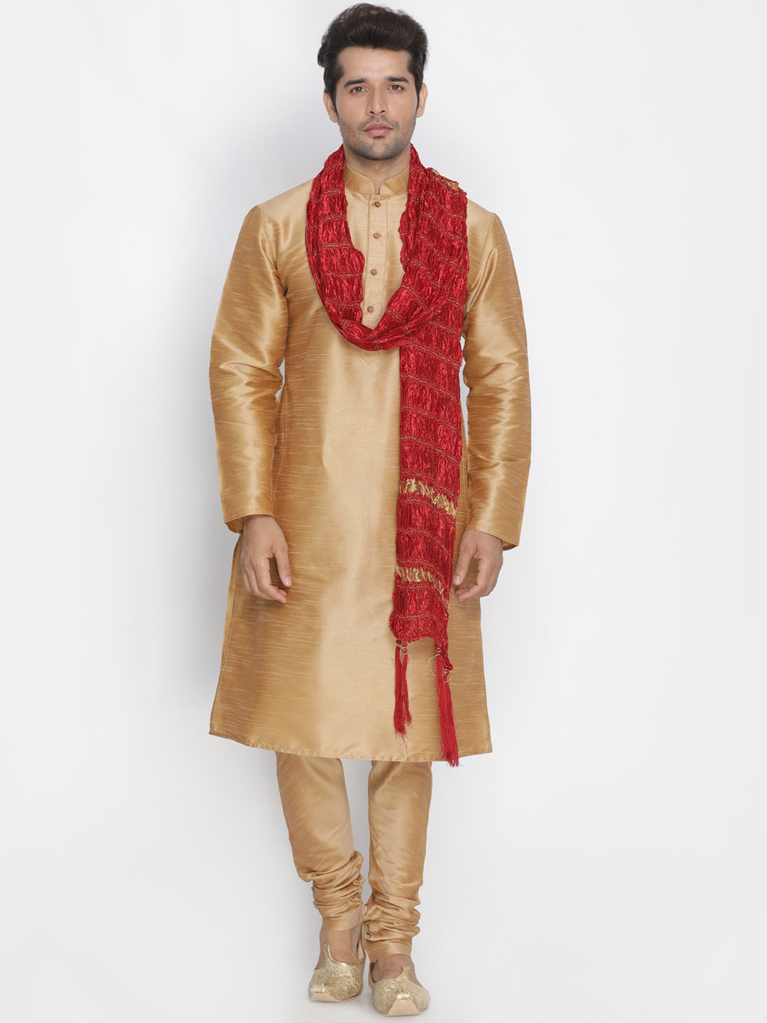 VASTRAMAY Men Rose Gold Kurta with Pyjamas & With Dupatta