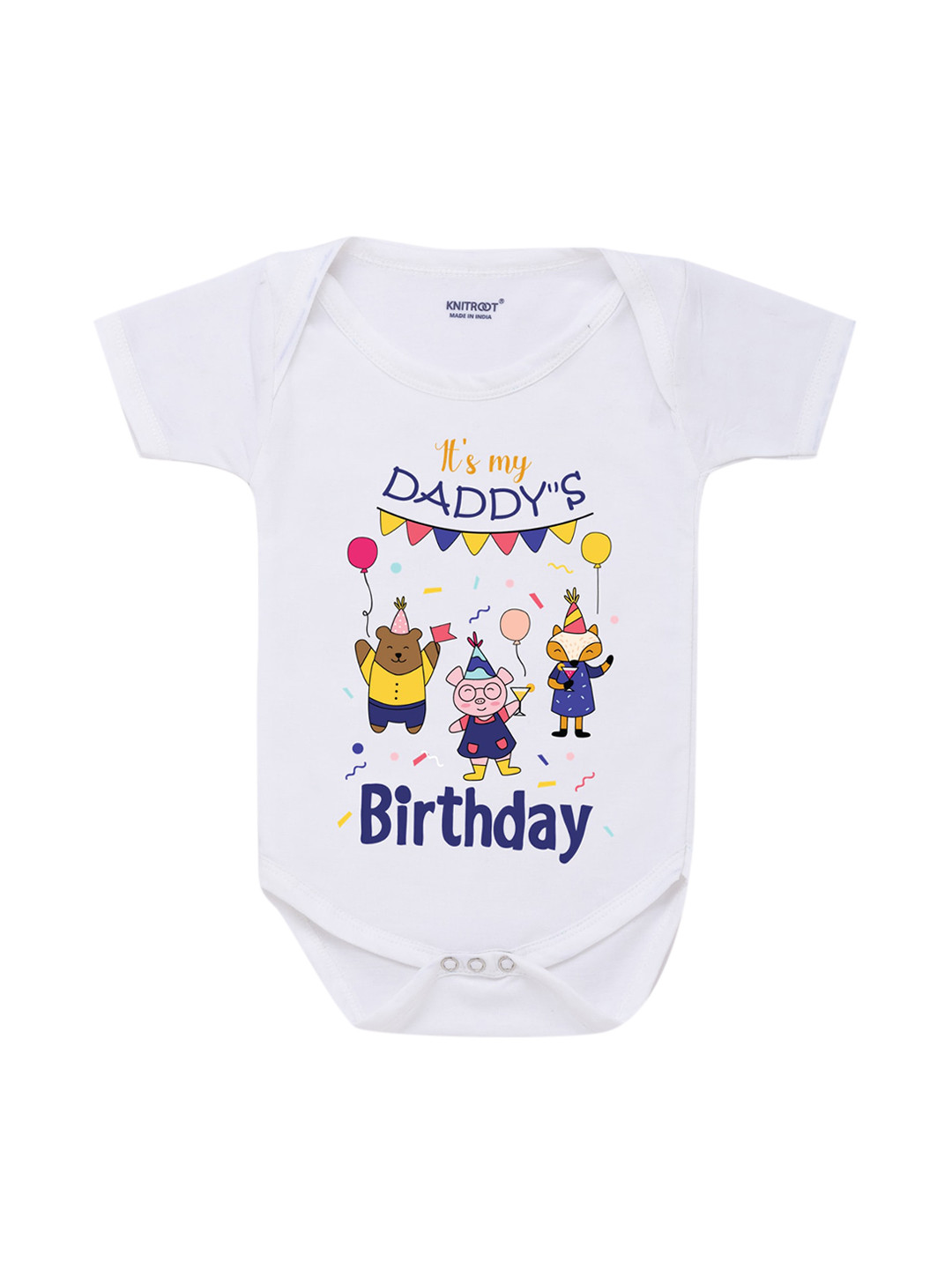 KNITROOT Infants White Daddy Birthday Balloon Graphic Printed Bodysuit