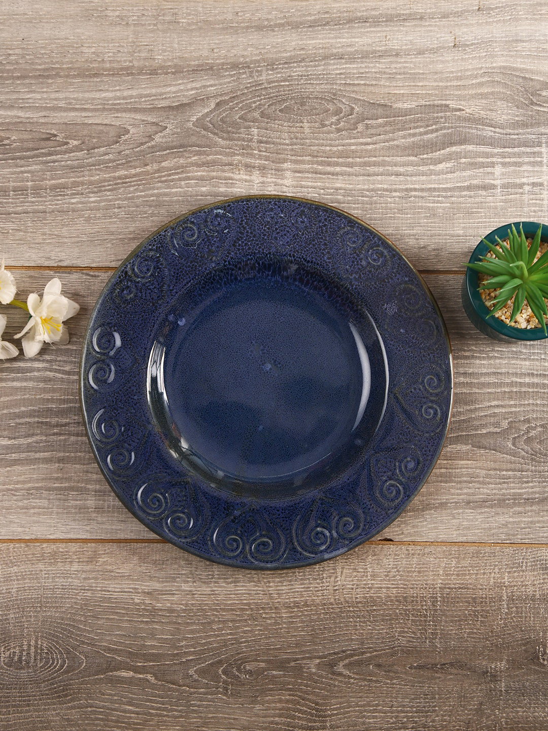 Aapno Rajasthan Navy-Blue Self-Design Serving Trays