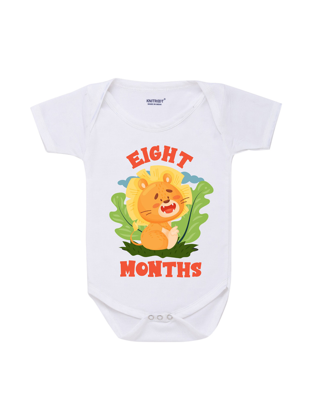 KNITROOT Infant Kids White & Yellow Lion Eight Month Printed Bodysuit