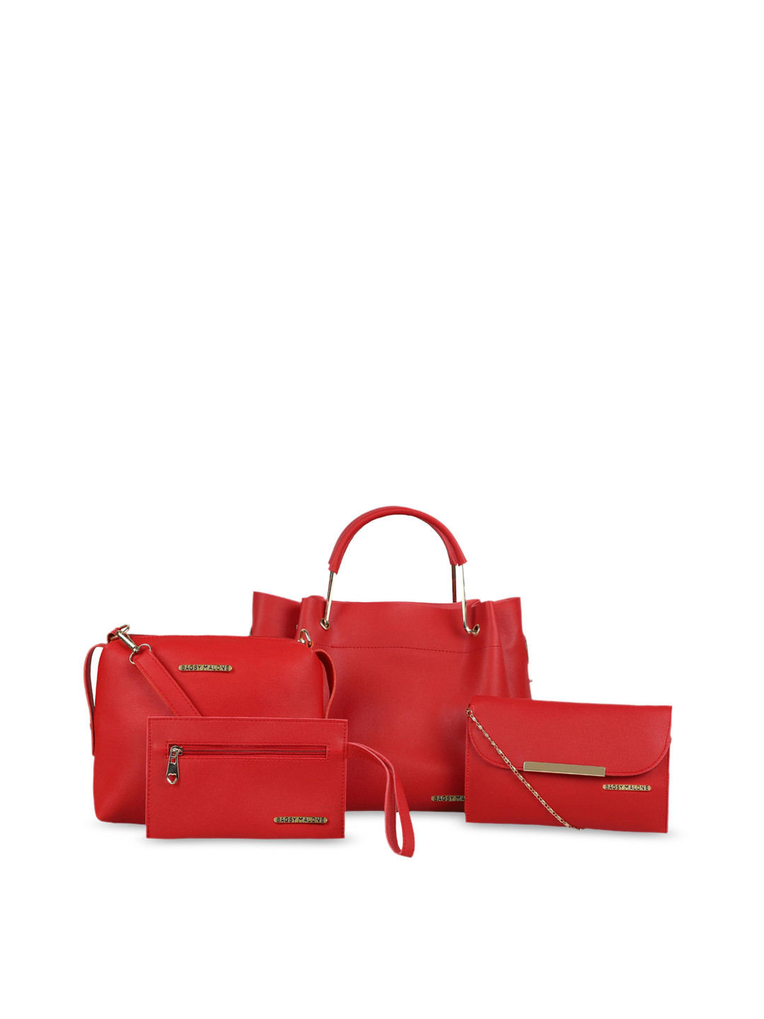 Bagsy Malone Red Textured PU Structured Handheld Bag with Bow Detail
