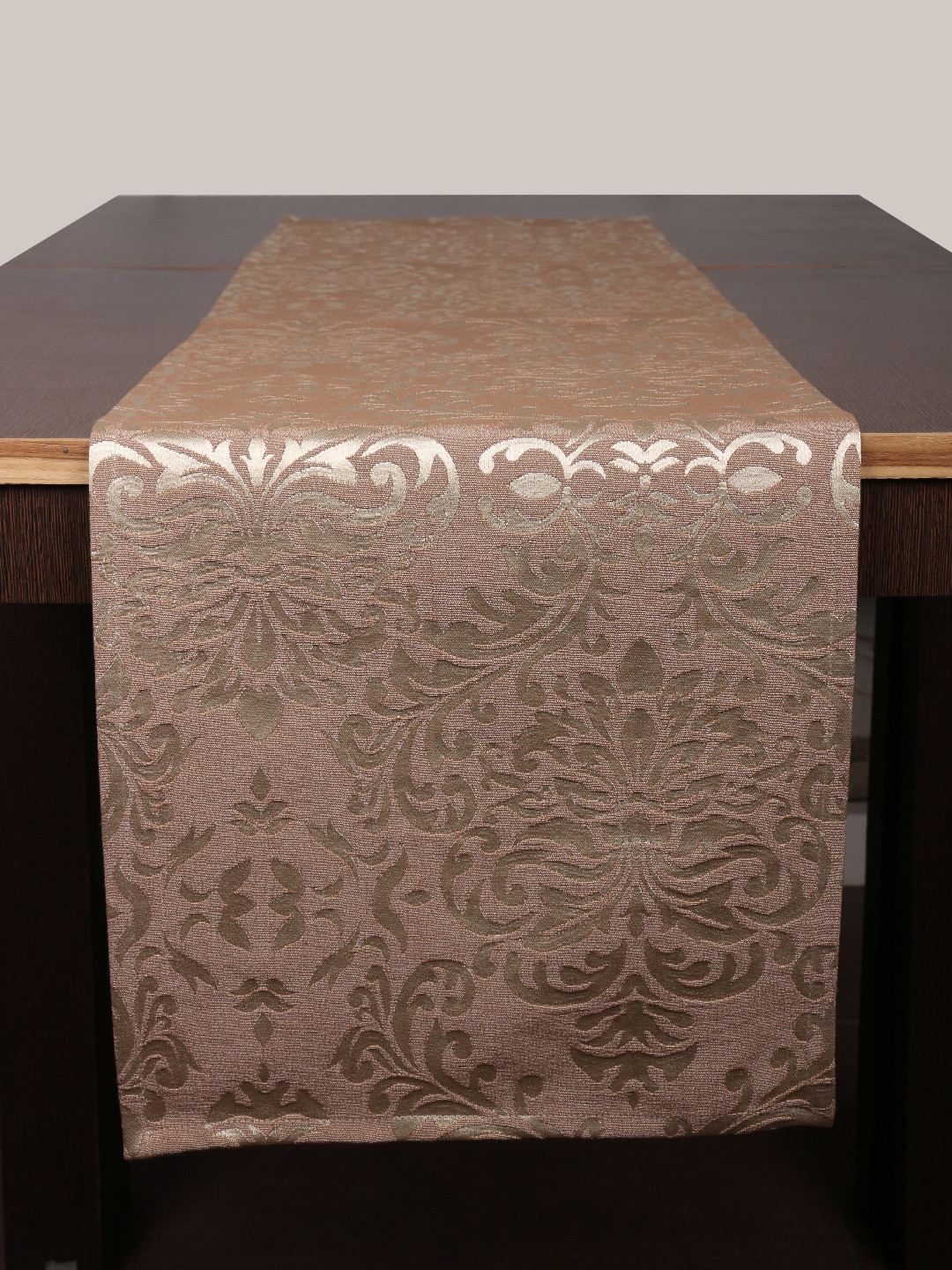 Home Brown & Gold-Coloured Woven Damask Table Runner