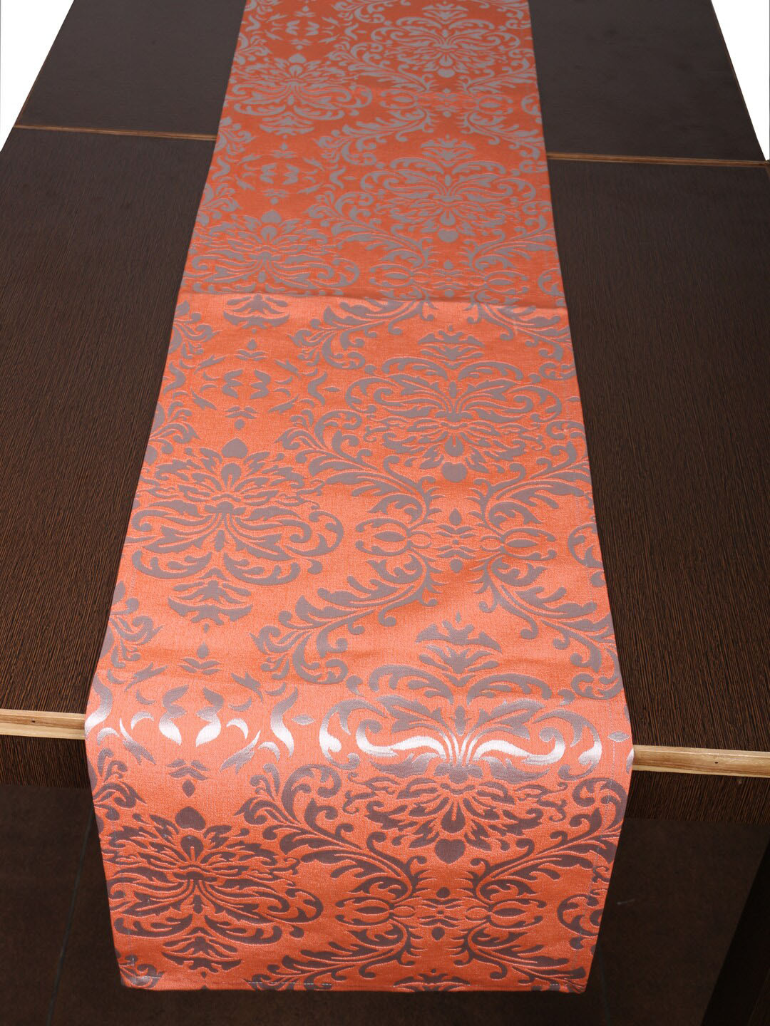 Home Orange & Silver-Coloured Woven Damask Table Runner