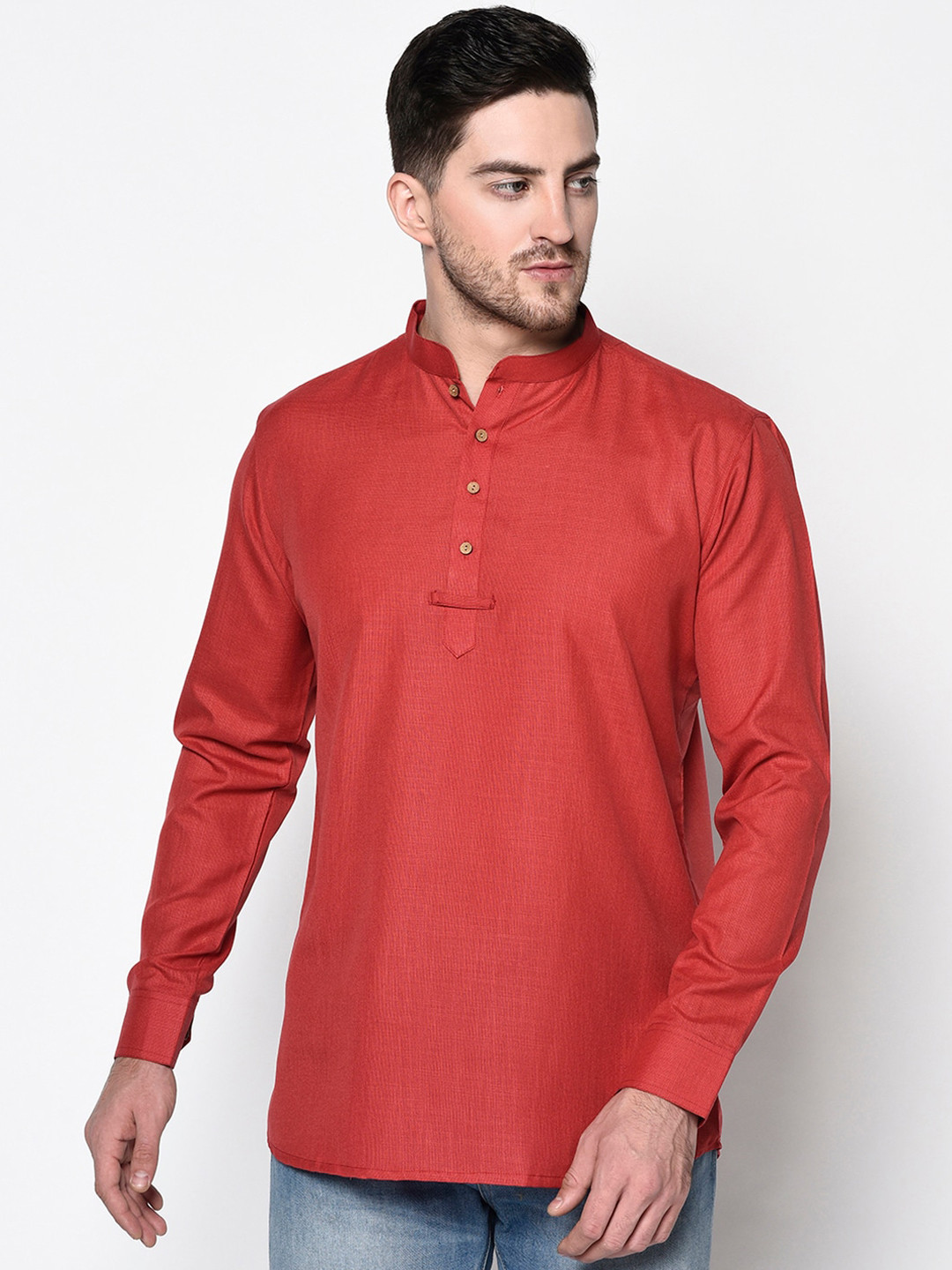 TABARD Men Red Cotton Solid Kurta