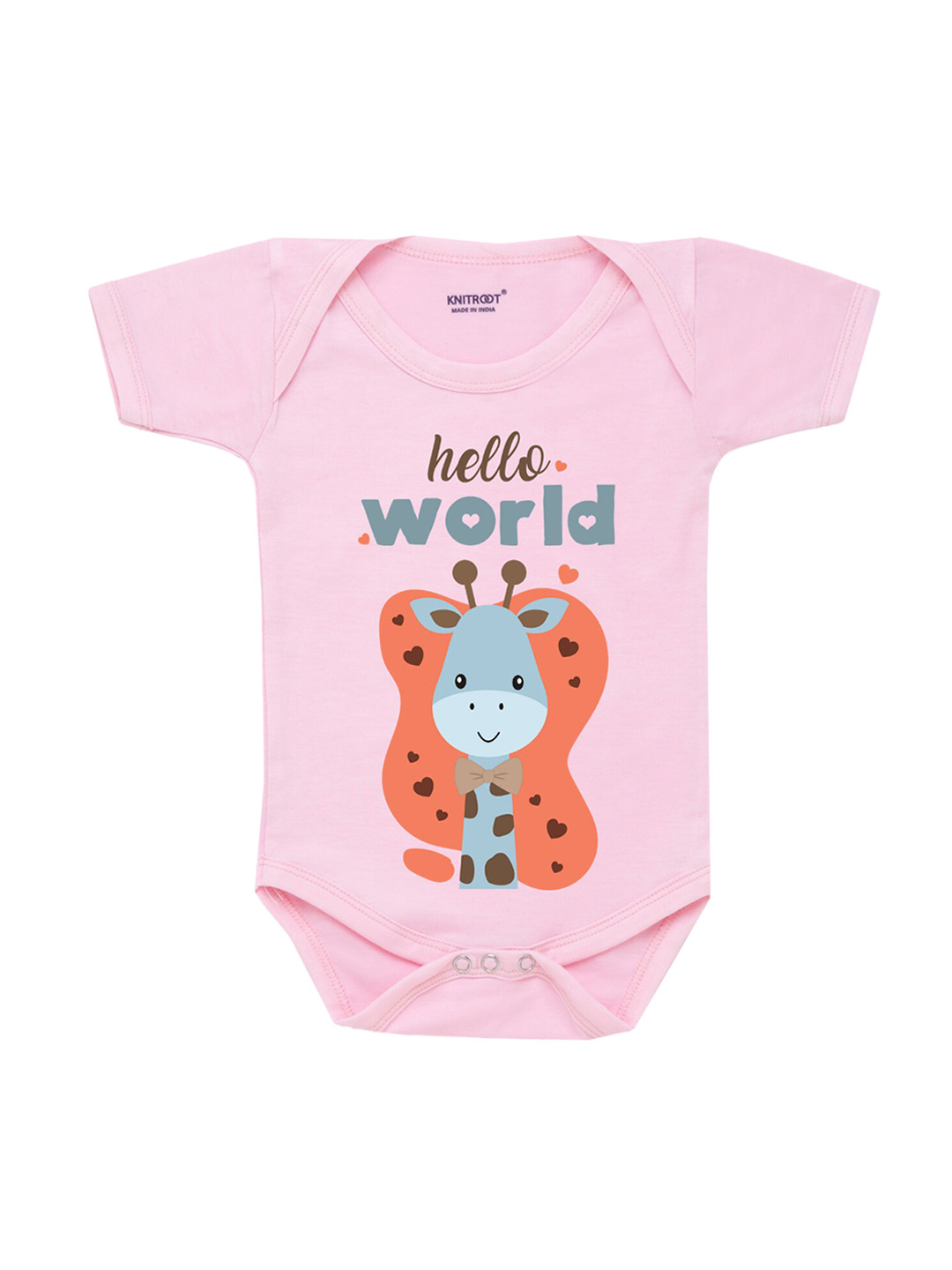 KNITROOT Infants Pink Hello World Graphic Printed Bodysuit