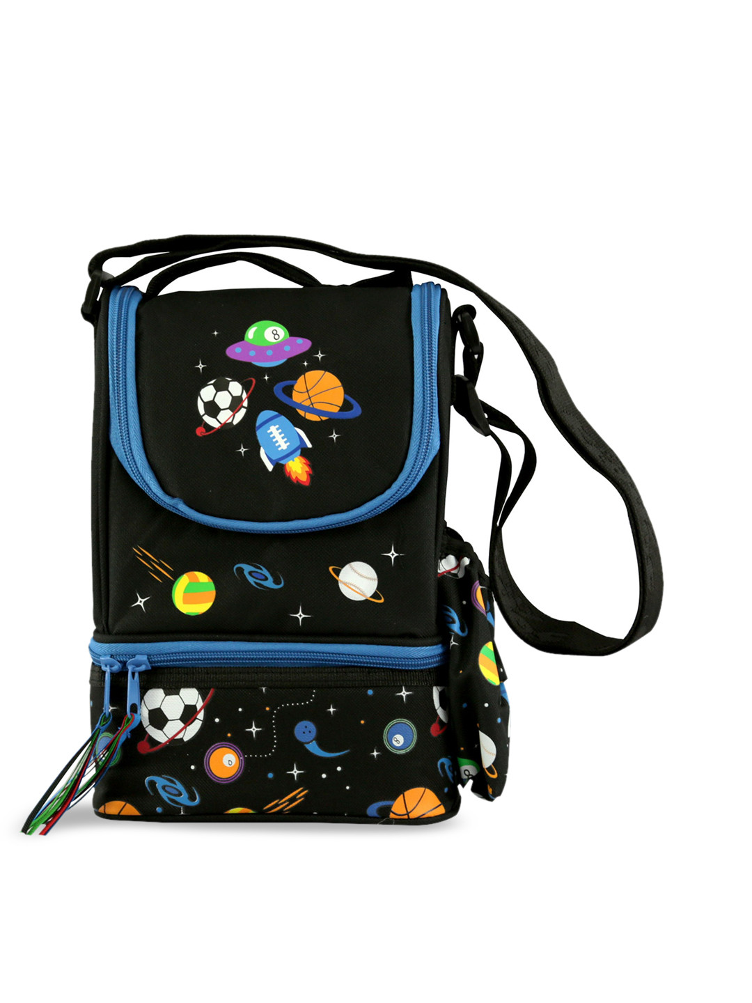 Smily Kiddos Kids Black & Blue Printed Lunch Bag