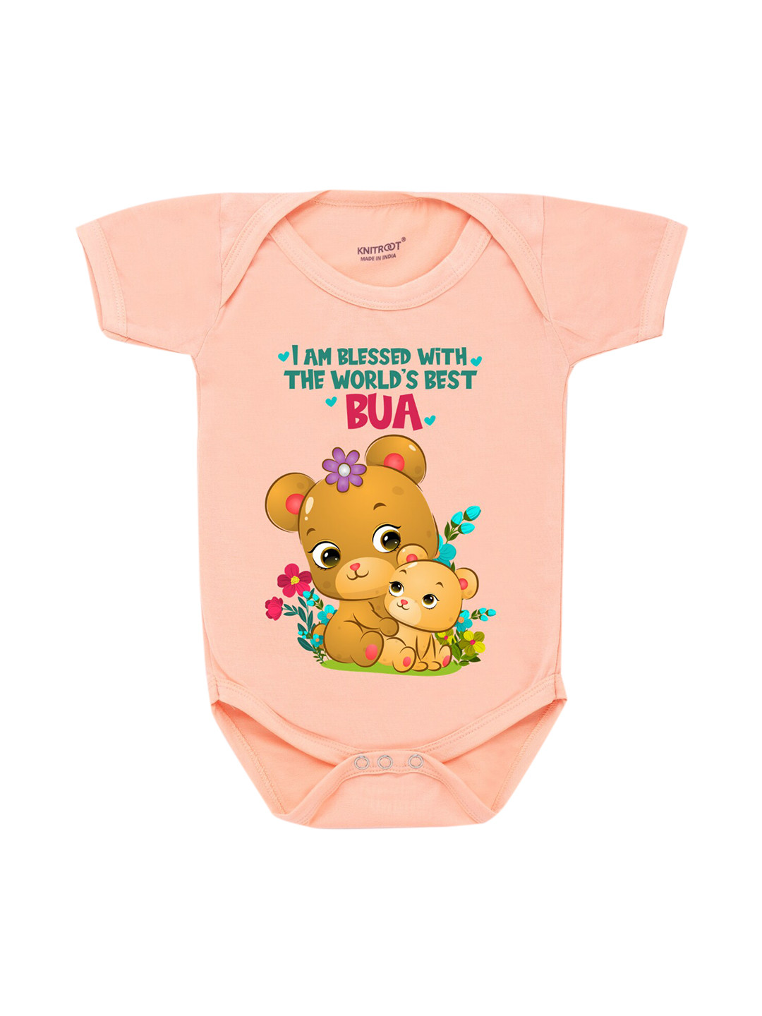 KNITROOT Infants Kids Peach-Colored & Green Printed Bodysuit