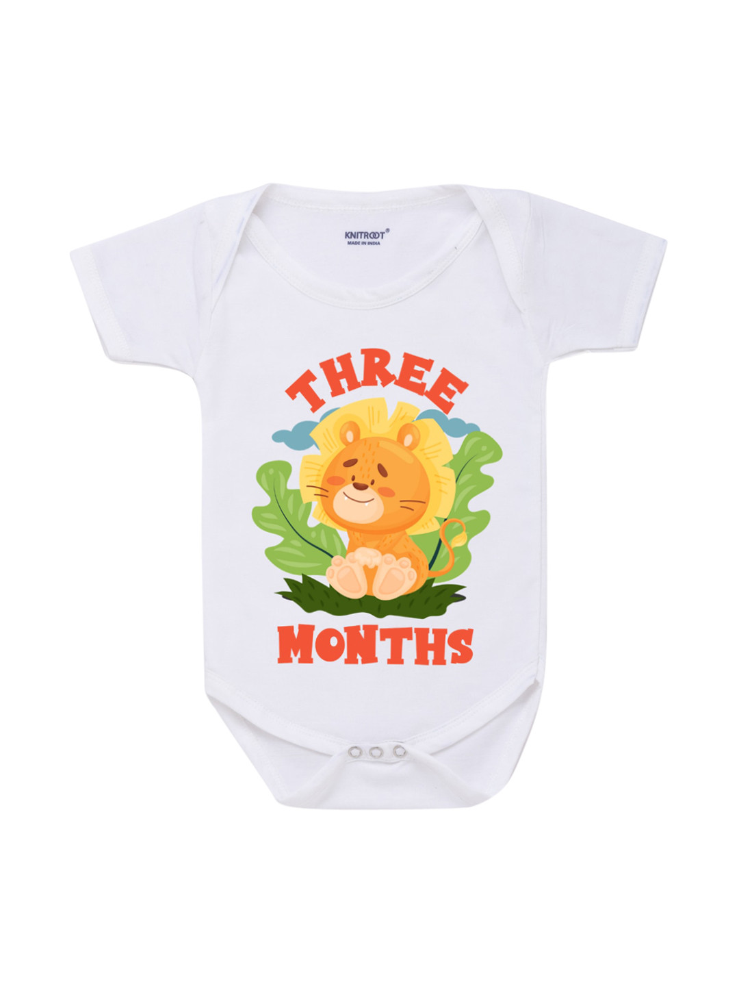 KNITROOT Infants White Lion Graphic Printed Bodysuit