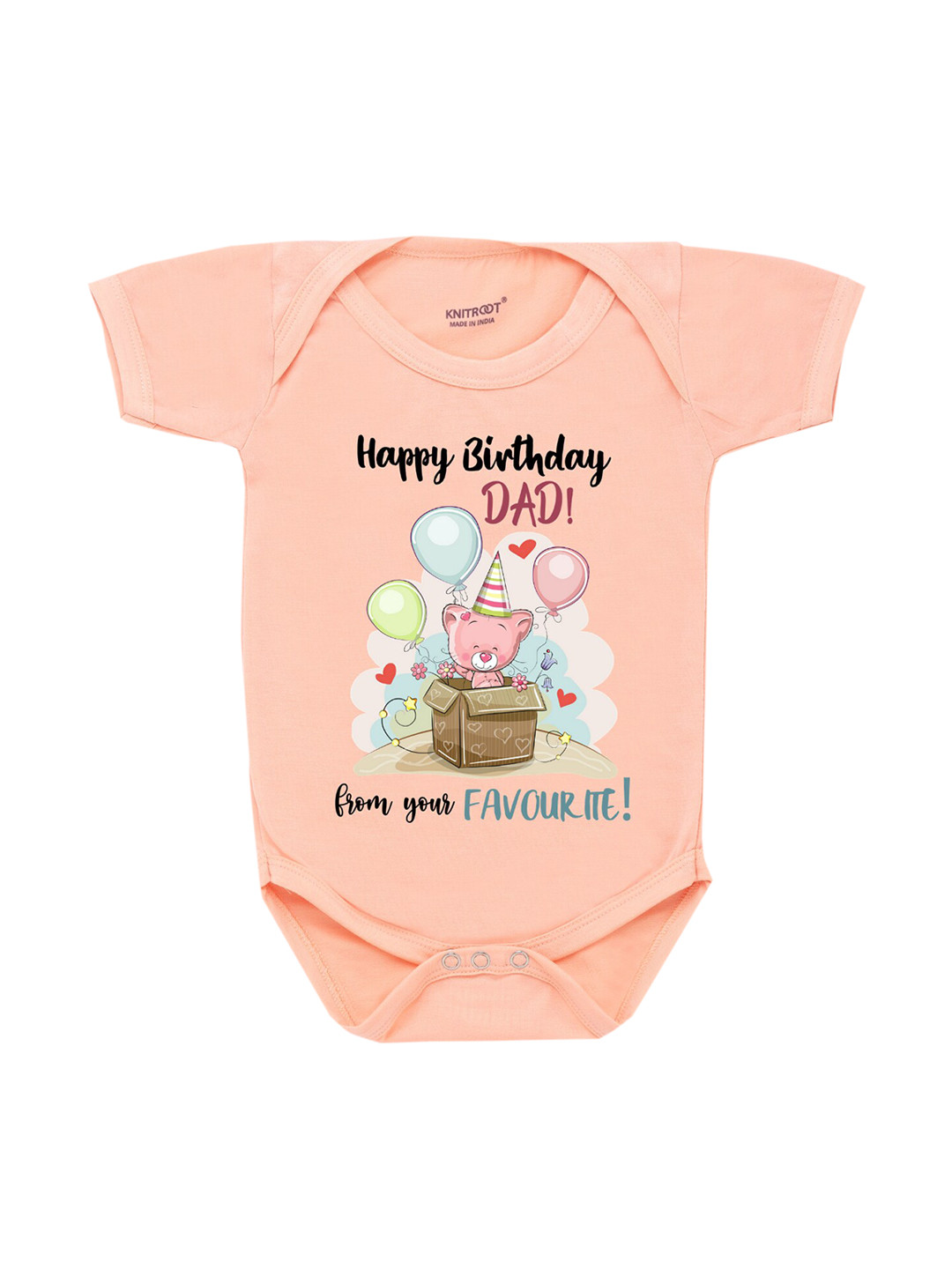 KNITROOT Infant Kids Peach-Coloured & Black Favourite Baby Bodysuit