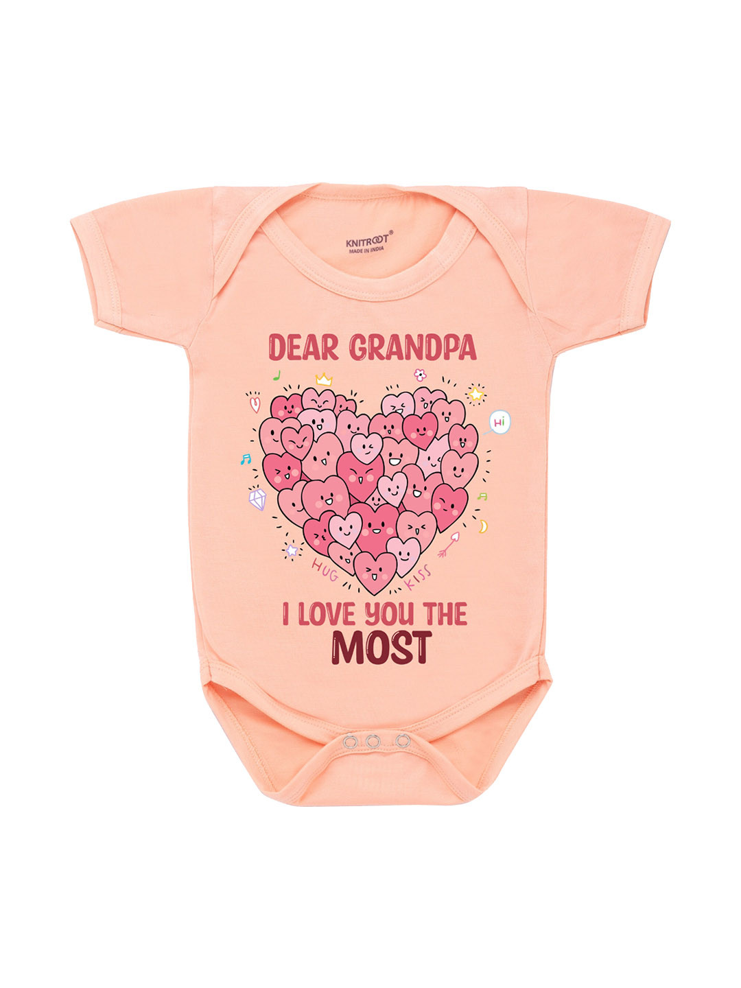 KNITROOT Infant Kids Peach-Coloured & Pink Printed Baby Bodysuit