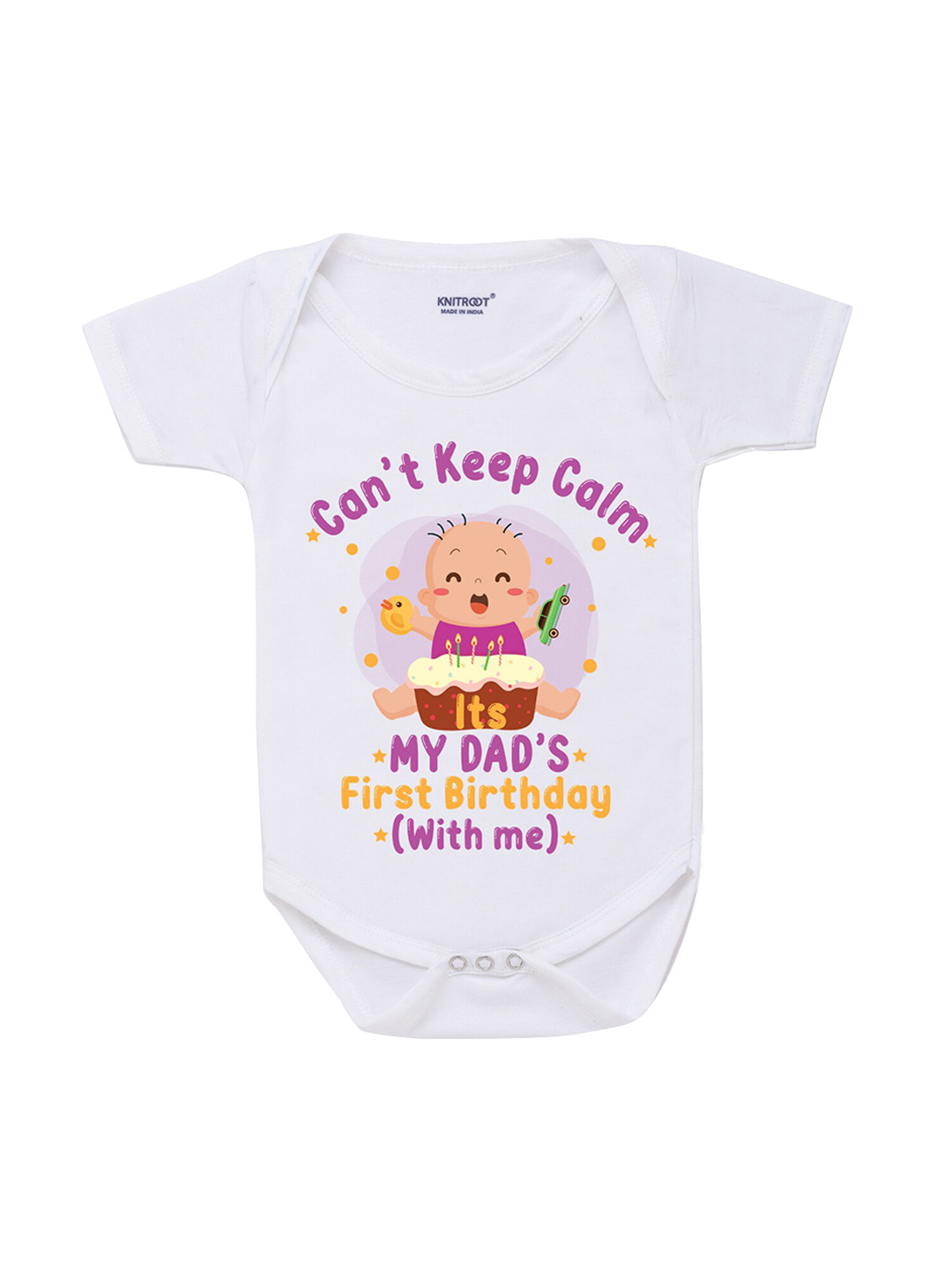 KNITROOT Infants Kids Printed White Happy Birthday Daddy Cotton Bodysuit