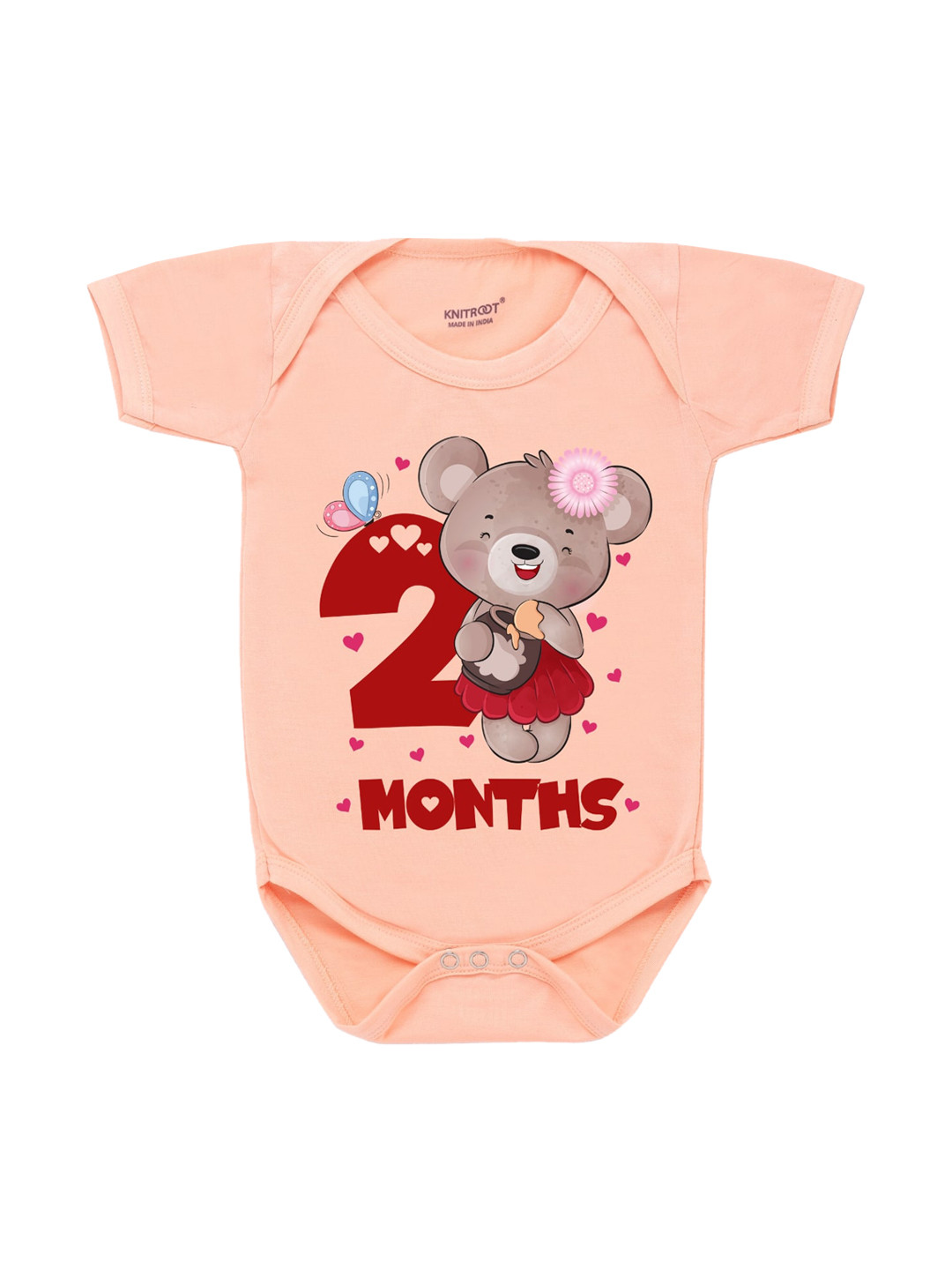 KNITROOT Infant Kids Peach-Colored & Red Printed Bodysuit