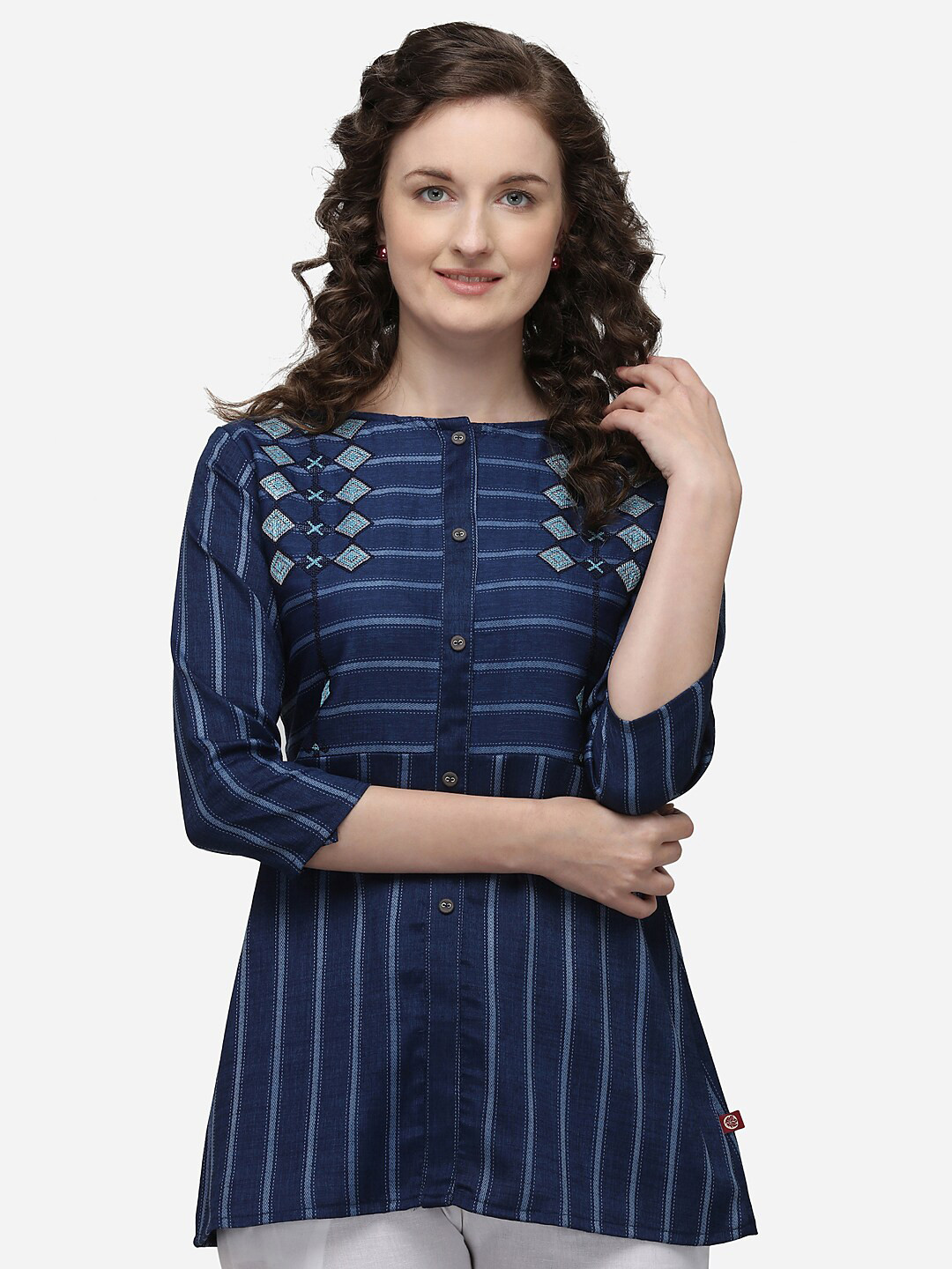 RAISIN Blue & Black Viscose Rayon Embroidered Tunic