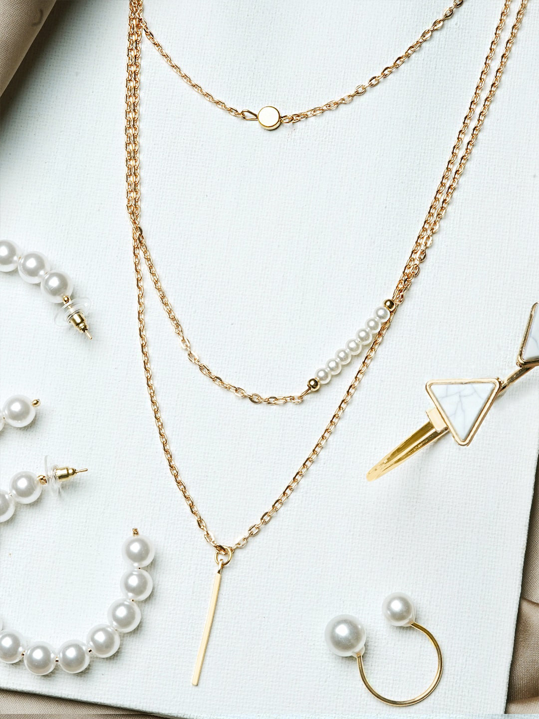 JOKER & WITCH Gold-Toned & White Pearl Beaded Jewellery Set