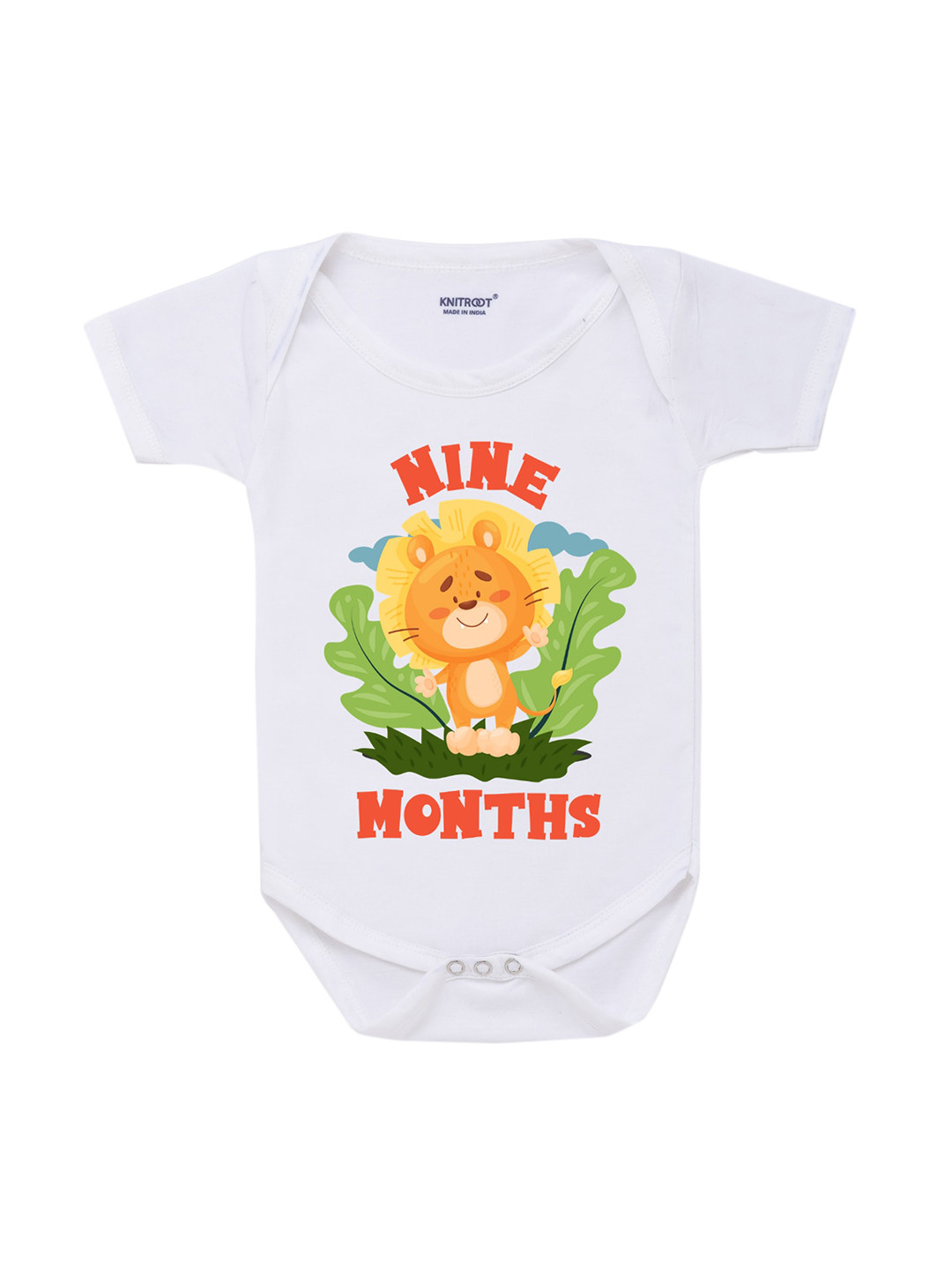 KNITROOT Infant Kids White & Orange Lion Nine Month Printed Bodysuit