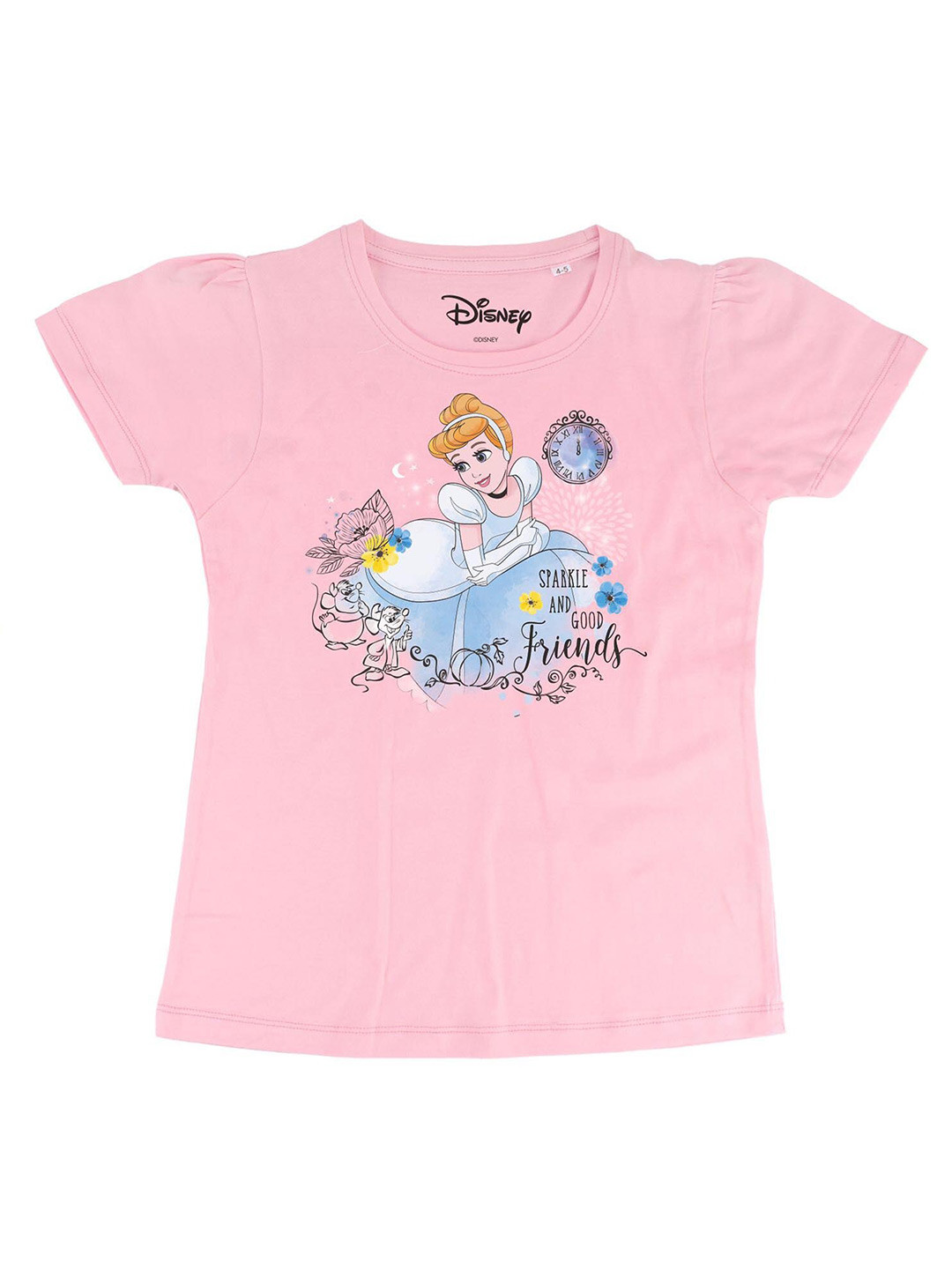 Disney by Wear Your Mind Girls Pink Cinderella Printed Pure Cotton Top