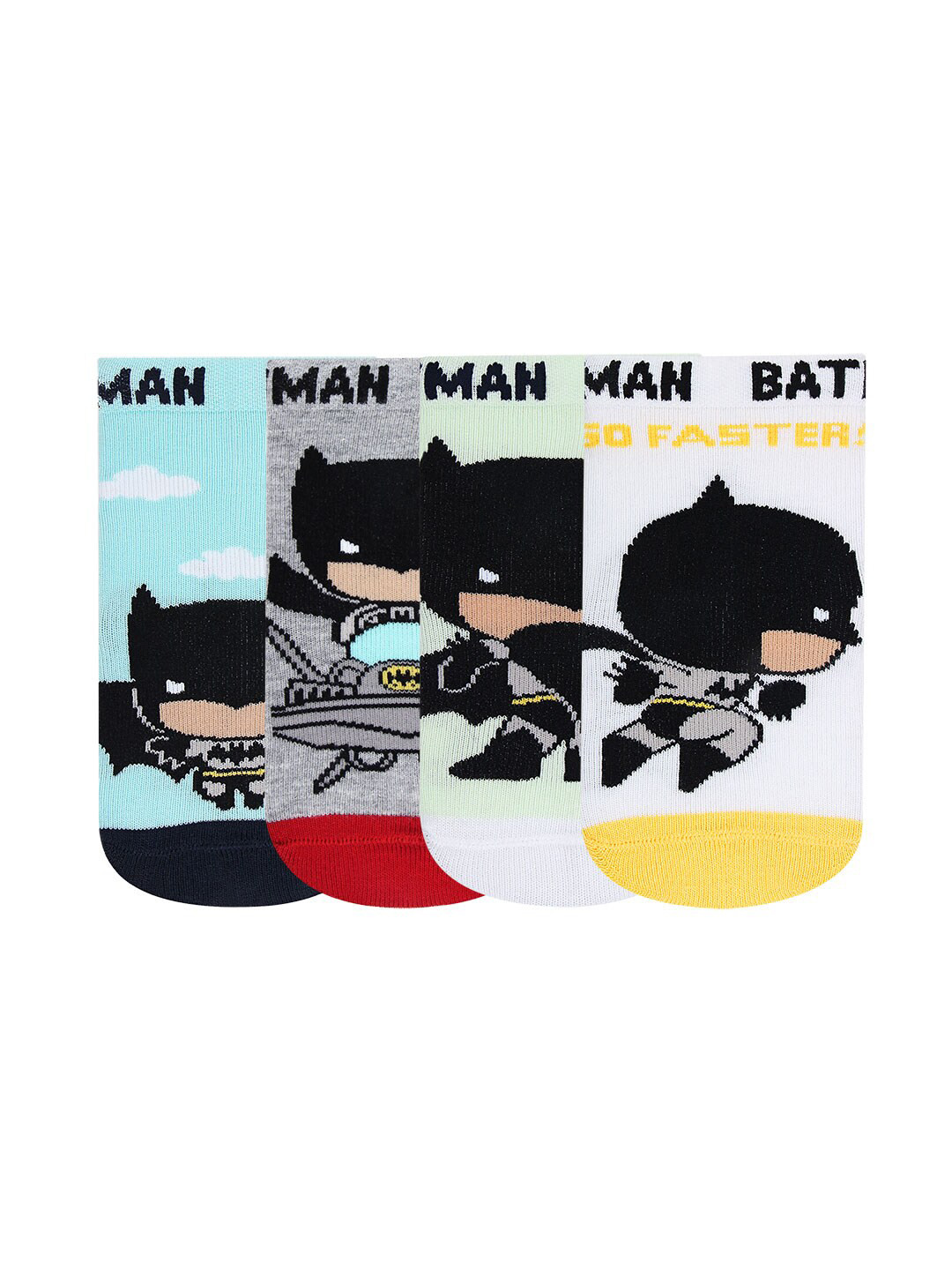 Bonjour Kids Pack Of 4 Assorted Batman Print Ankle-Length Socks