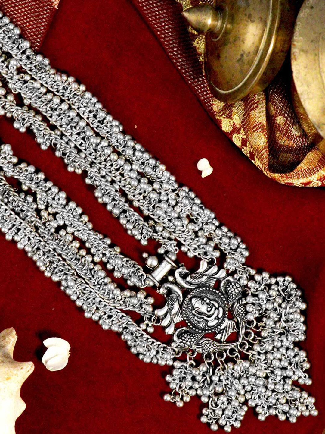 TEEJH Black German Silver Silver-Plated Oxidised Necklace