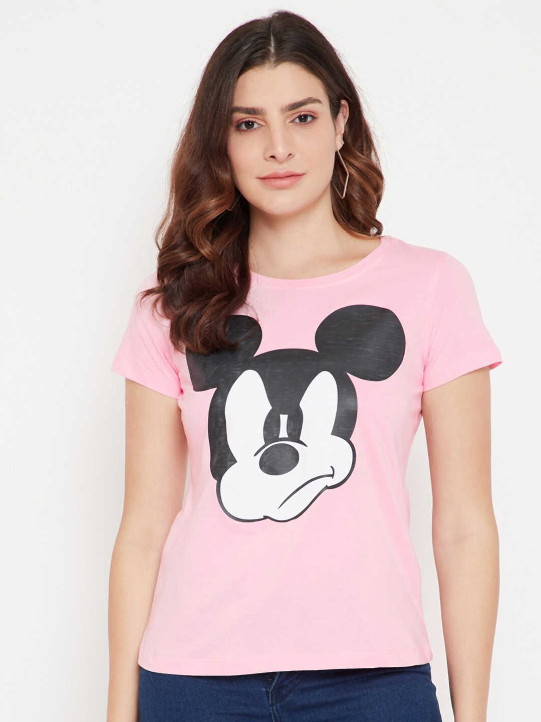 Disney by Wear Your Mind Women Pink & Black Mickey Mouse Printed T-shirt