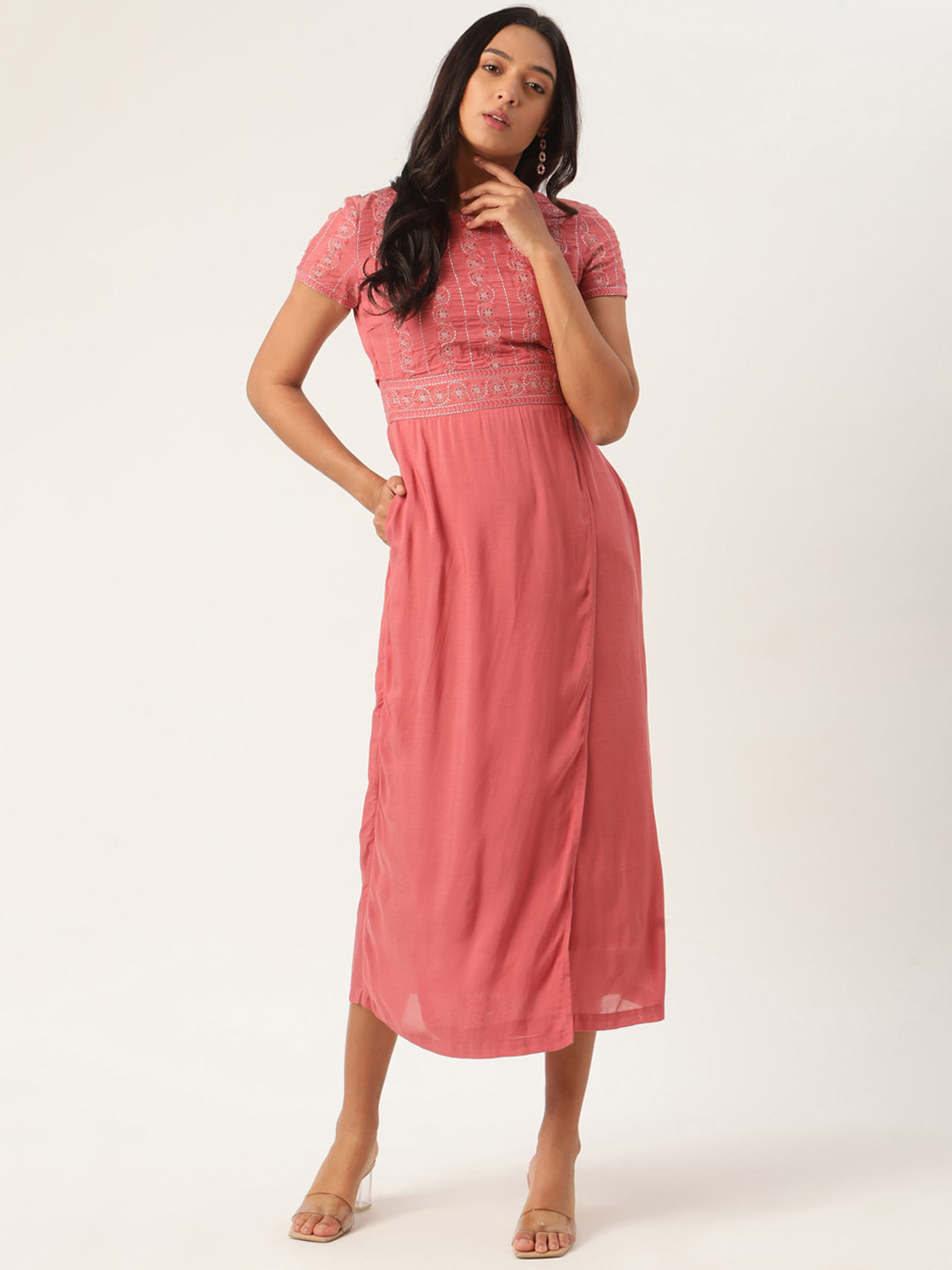 ROOTED Pink Midi Dress