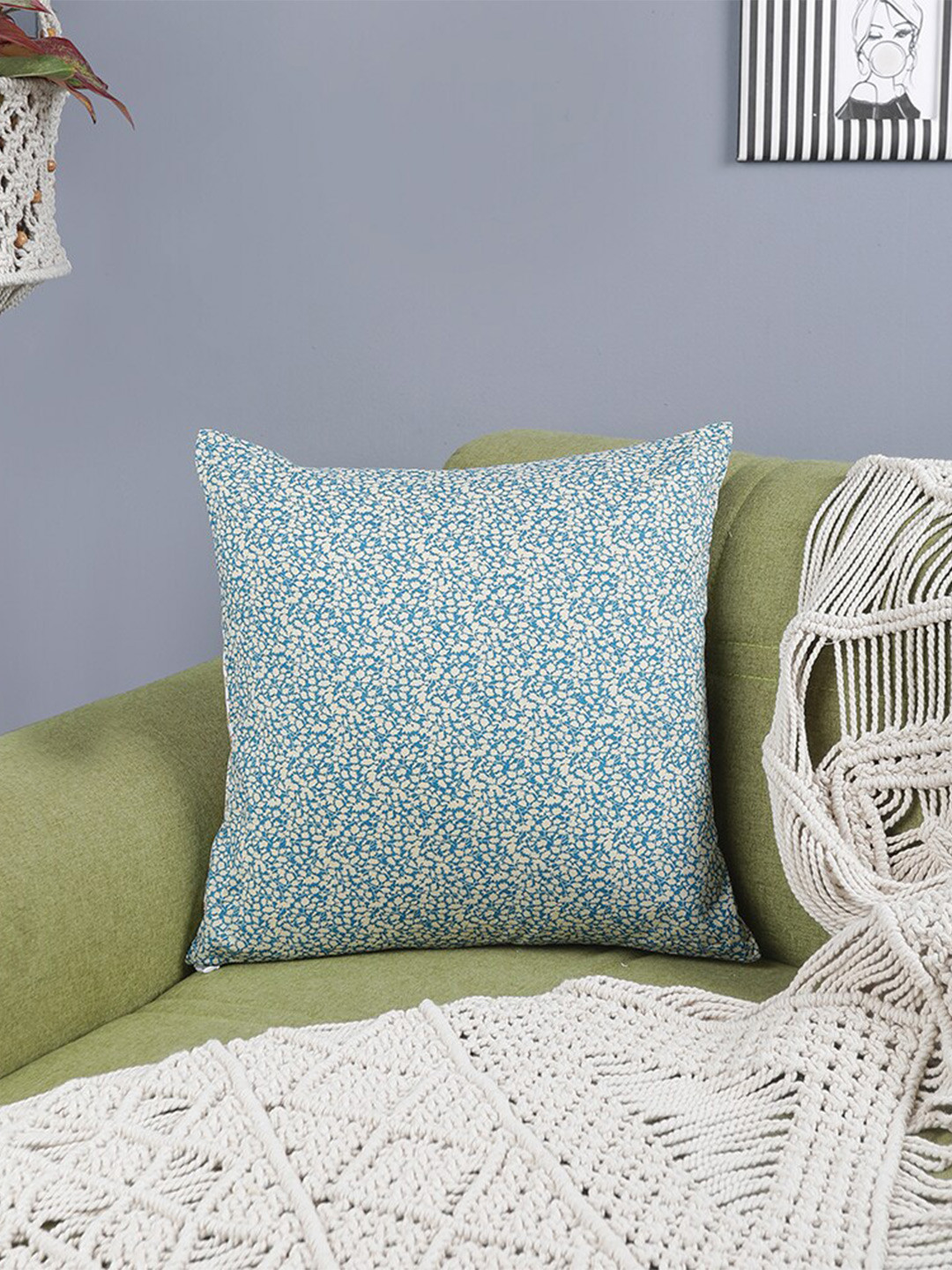 The Decor Mart Blue & White Printed Square Cushion Cover
