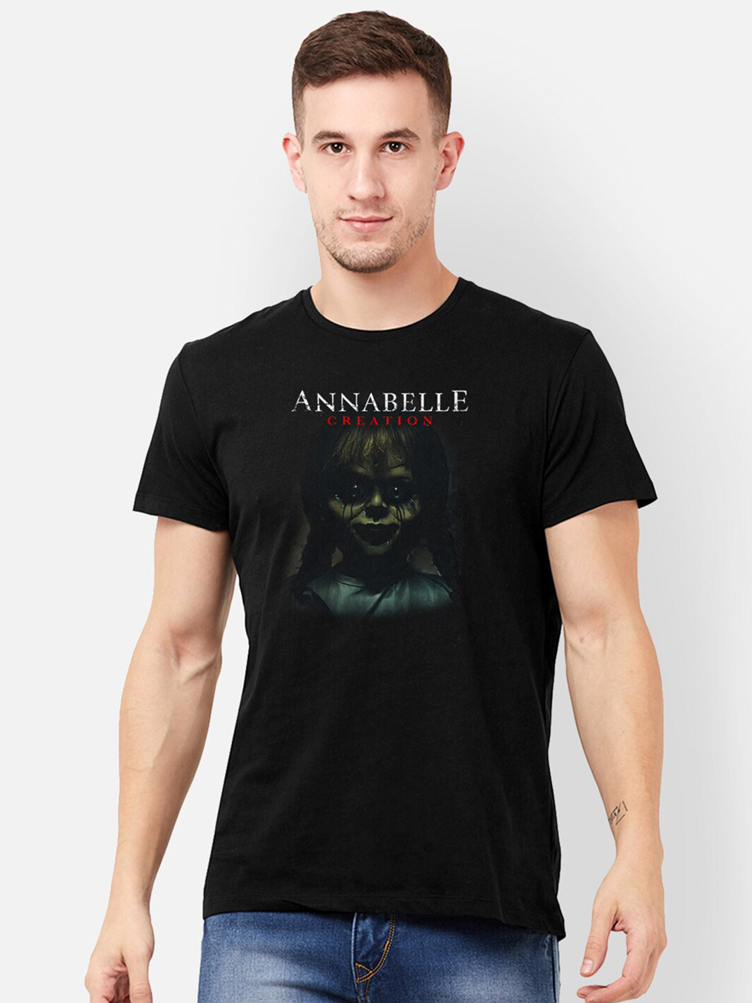 Free Authority Men Black Annabelle Printed Cotton Pure Cotton T-shirt