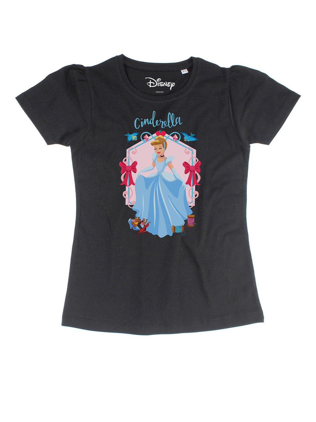 Disney by Wear Your Mind Black Cinderella Printed Puff Sleeve Regular Top