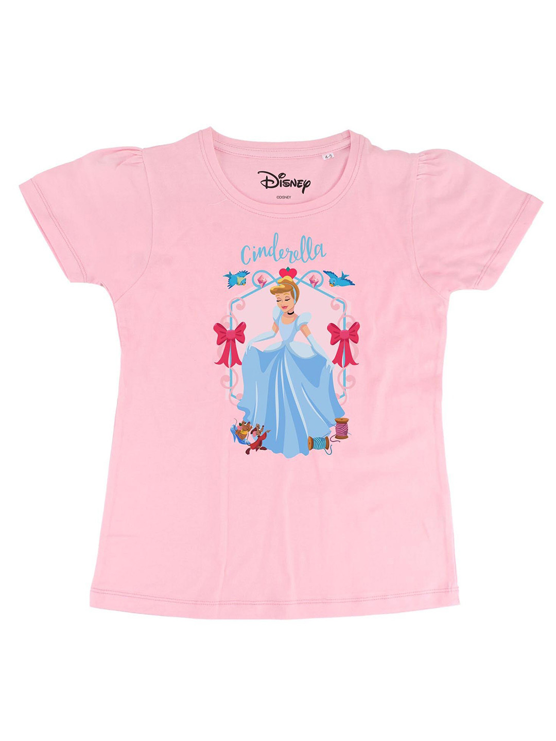 Disney by Wear Your Mind Girls Pink Cinderella Printed Pure Cotton Top