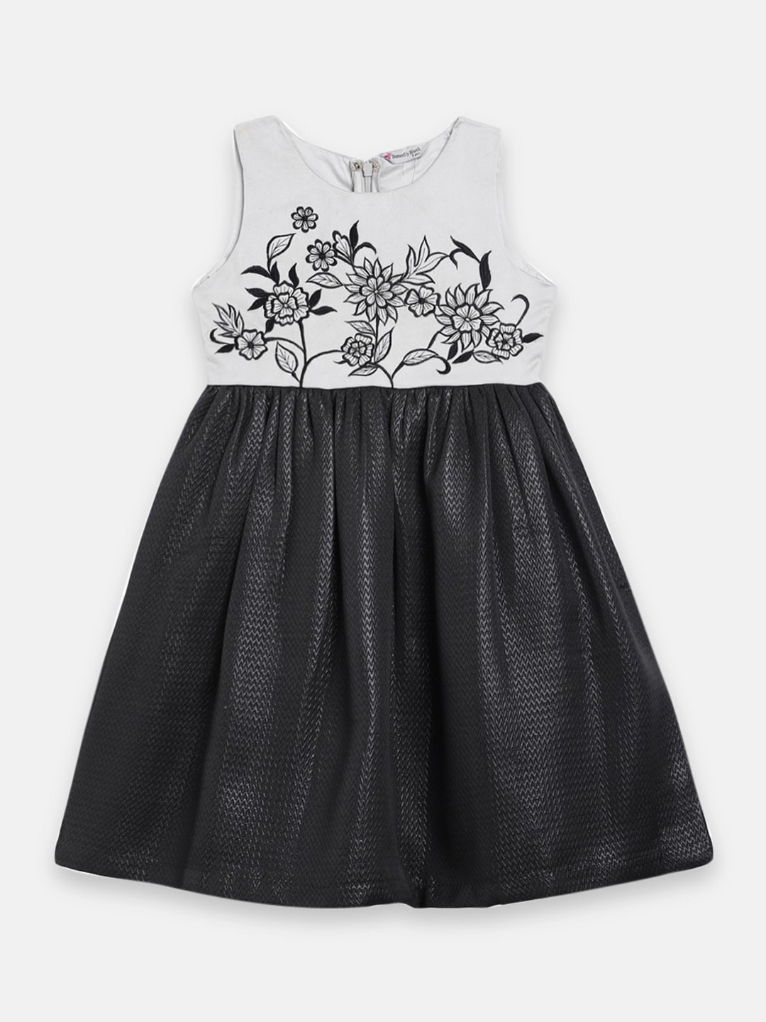Butterfly Blush Black & White Floral Embroidered Dress