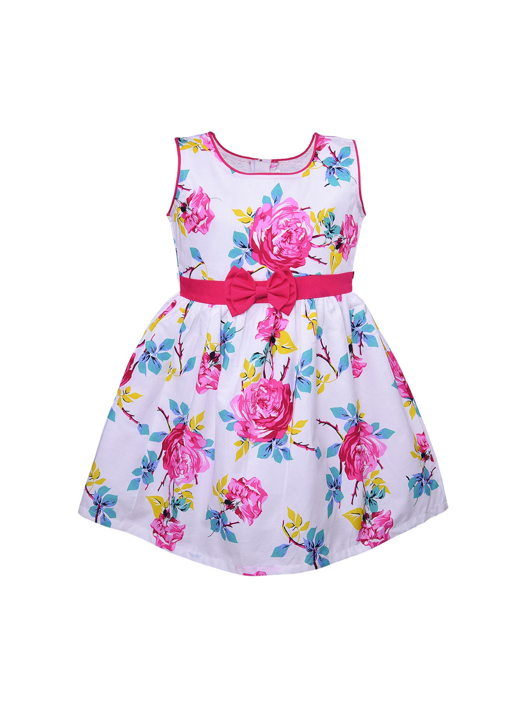 Wish Karo White & Pink Floral Cotton Dress