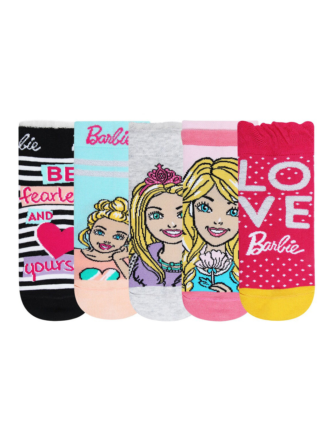 Bonjour Girls Pack of 5 Assorted Barbie Printed Ankle-Length Socks
