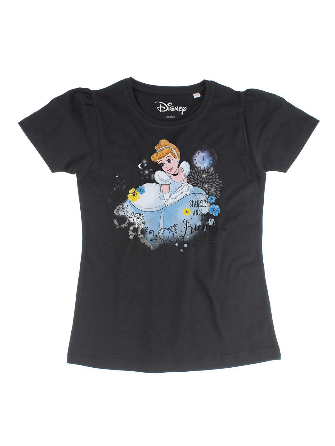 Disney by Wear Your Mind Girls Black Cinderella Printed Pure Cotton Top
