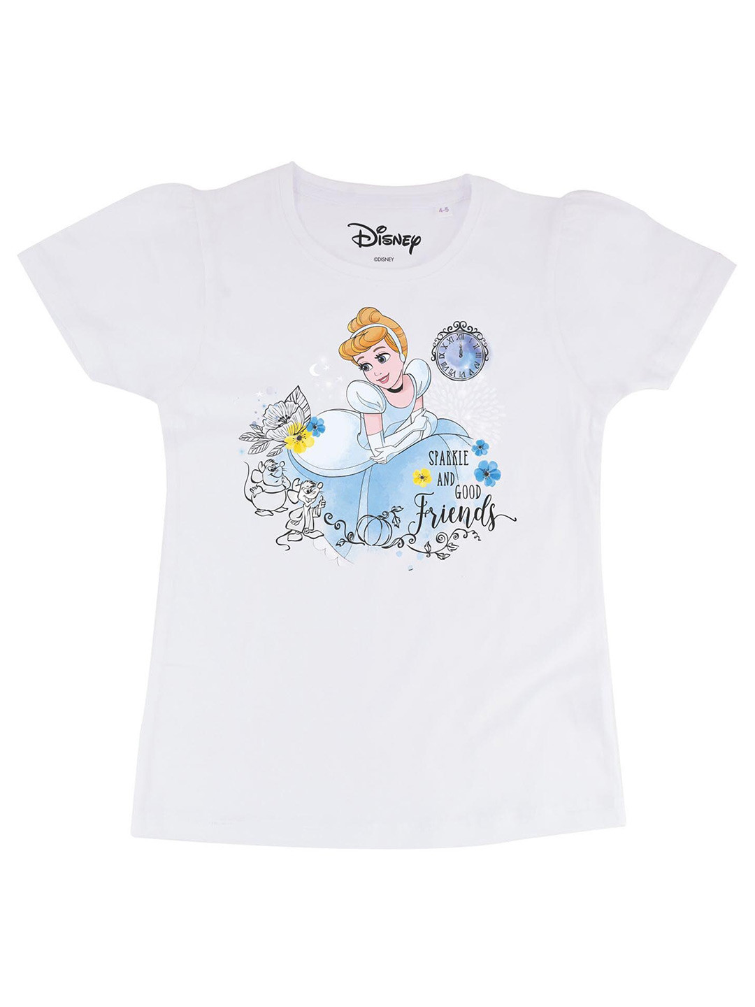 Disney by Wear Your Mind Girls White Printed Princess Pure Cotton Regular Top