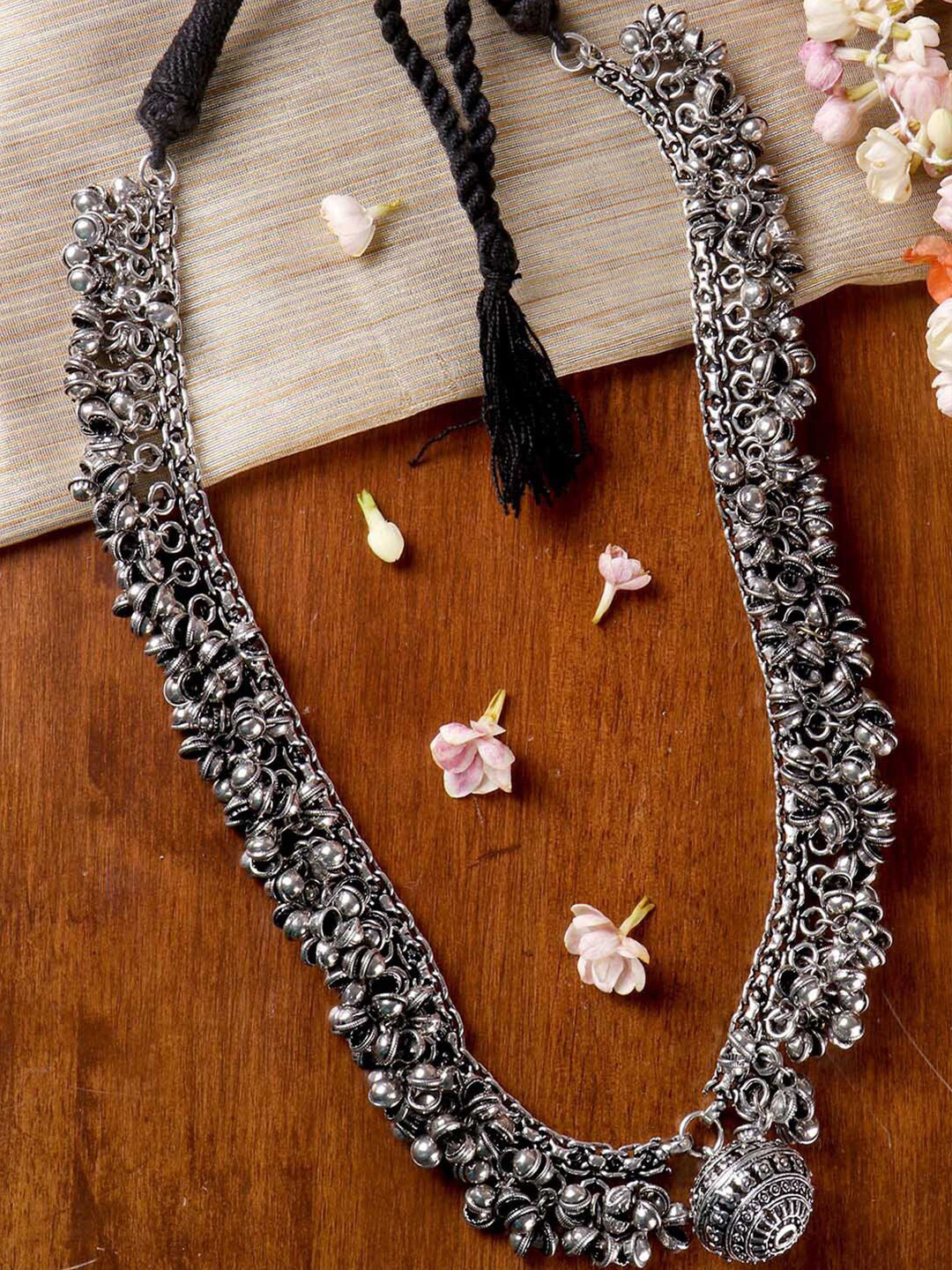 TEEJH Oxidised Ghungroo Silver-Plated Necklace