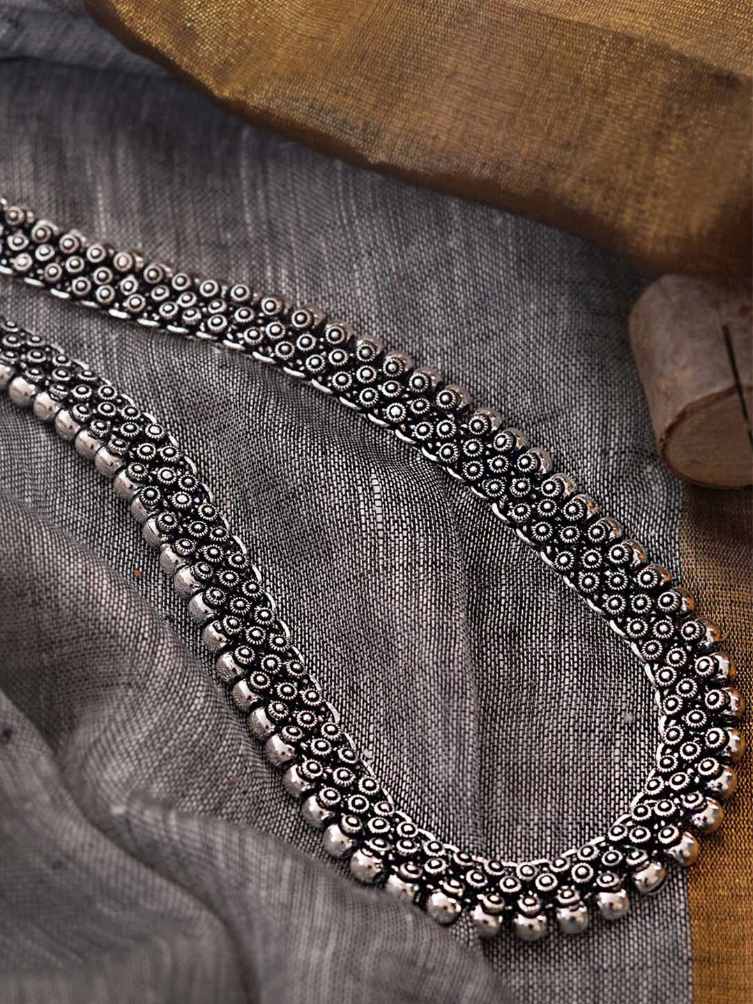 TEEJH Silver German Silver Silver-Plated Oxidised Necklace