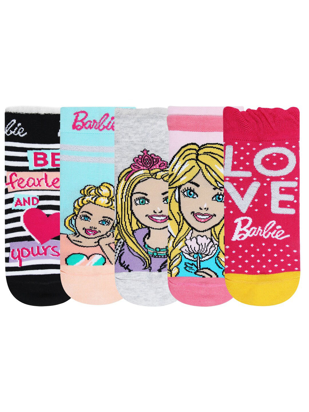Bonjour Girls Pack of 5 Multicoloured Barbie Ankle-Length Socks