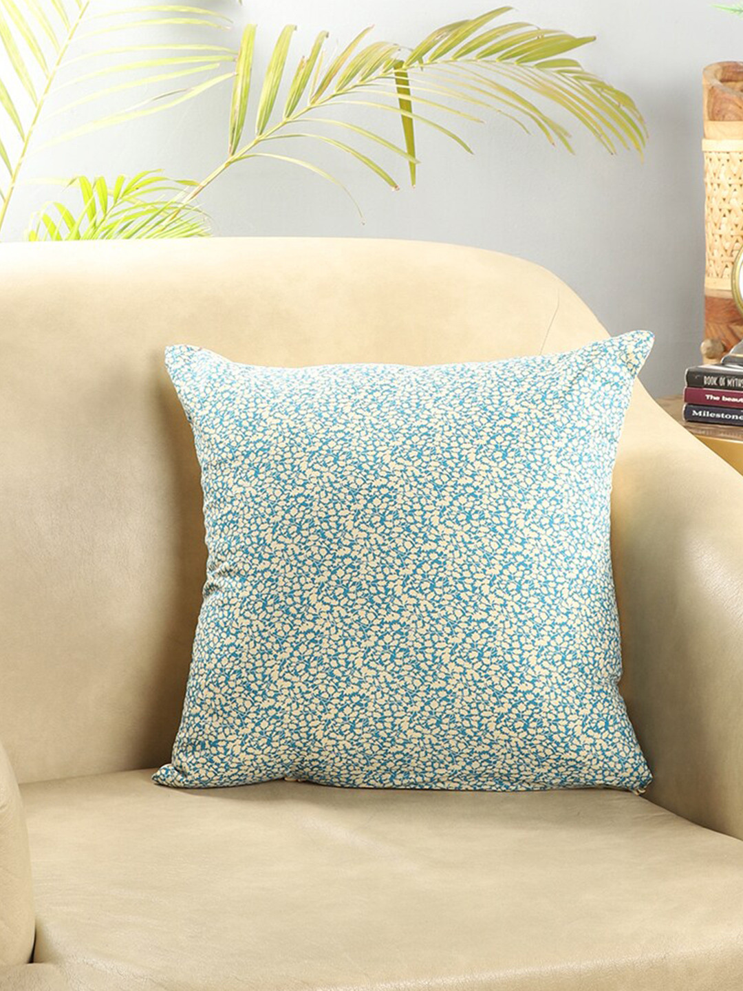 The Decor Mart Blue & Beige Floral Square Cushion Covers