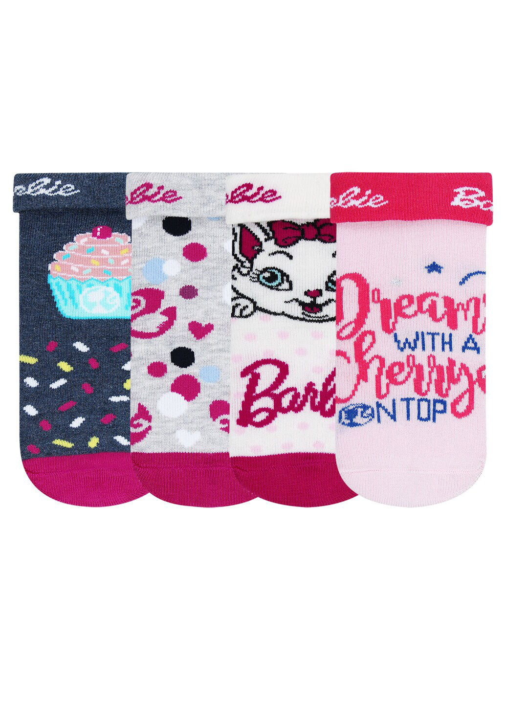 Bonjour Kids Pack Of 4 Assorted Barbie Patterned Ankle Length Socks