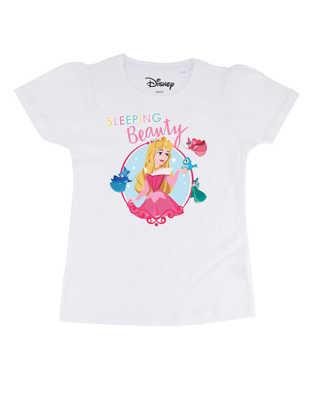 Disney by Wear Your Mind Girls White Printed Pure Cotton Regular Top