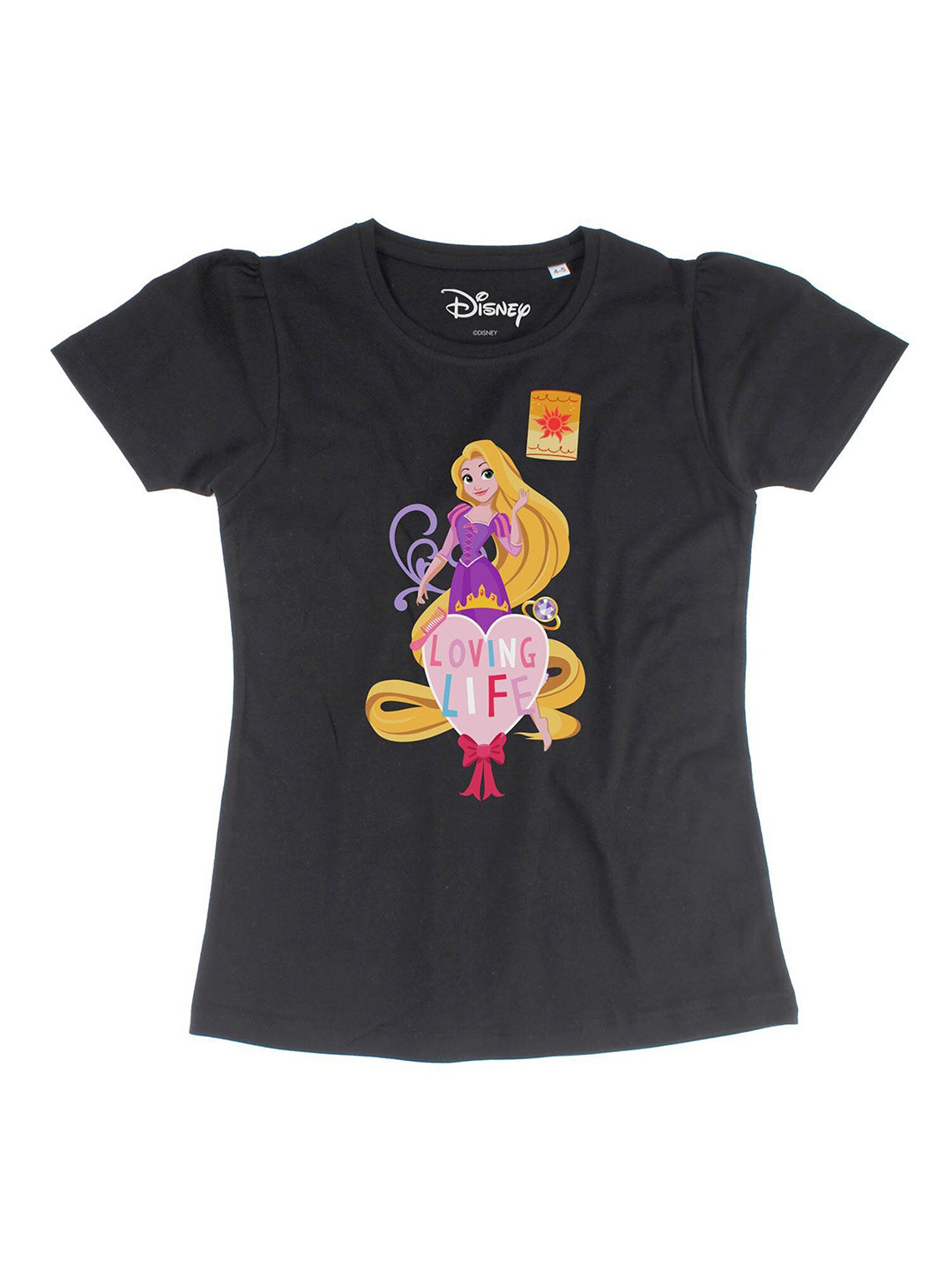 Disney by Wear Your Mind Girls Black Disney Princess Printed Regular Top