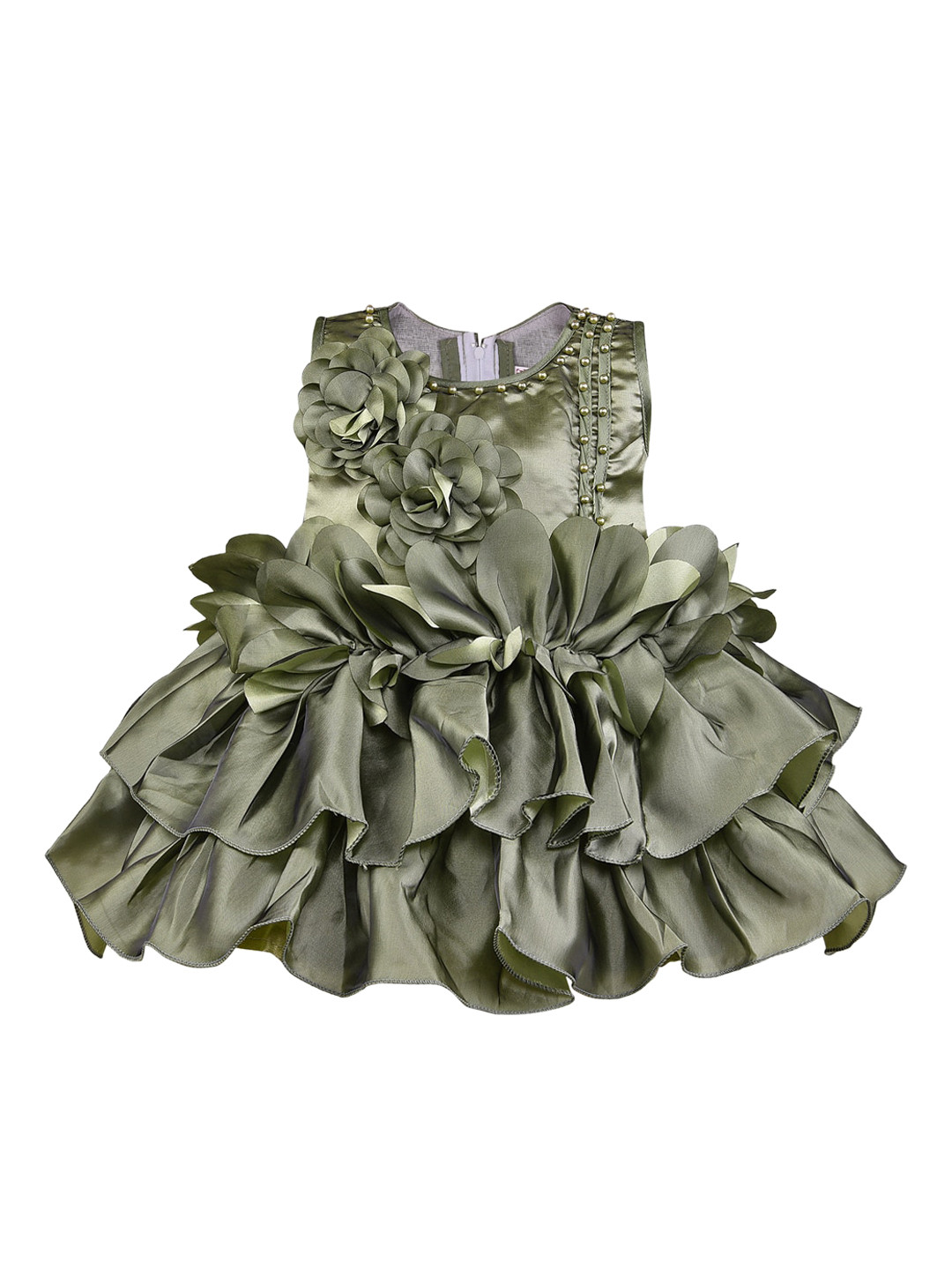 Wish Karo Girls Green Satin Dress