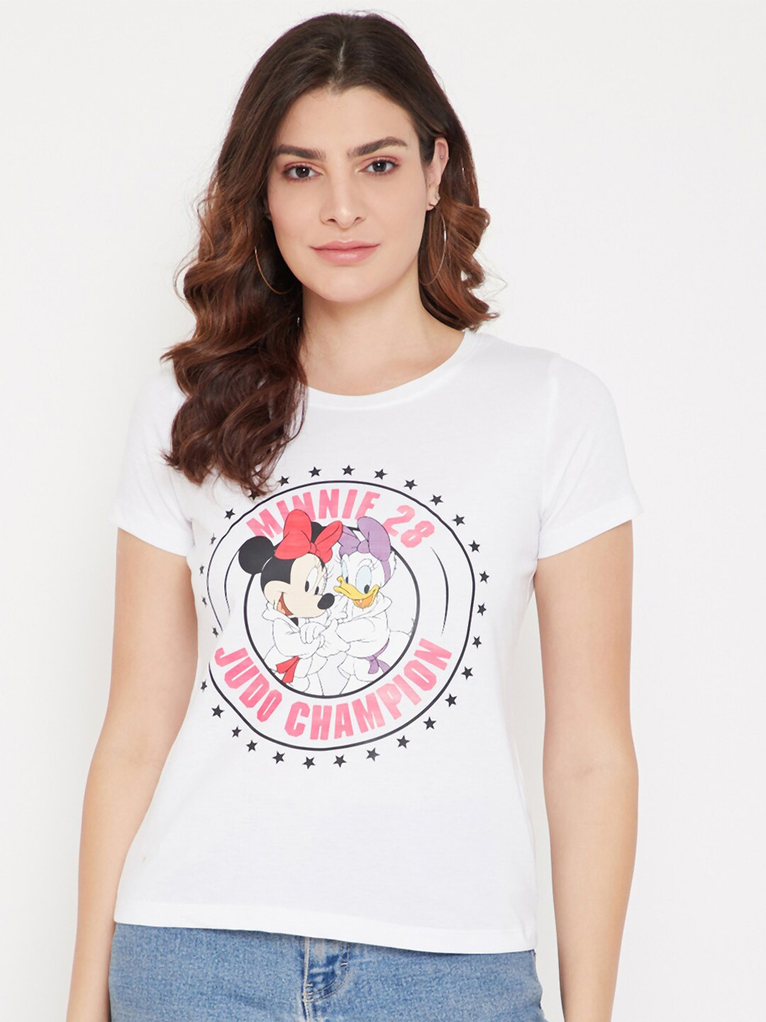 Disney by Wear Your Mind Women White Mickey & Daisy Printed T-shirt
