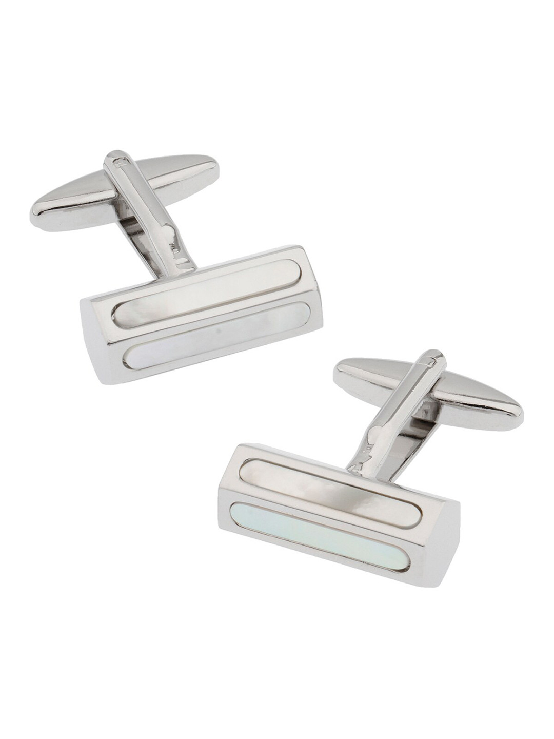 The Tie Hub White & Silver-Toned Regular Cufflink