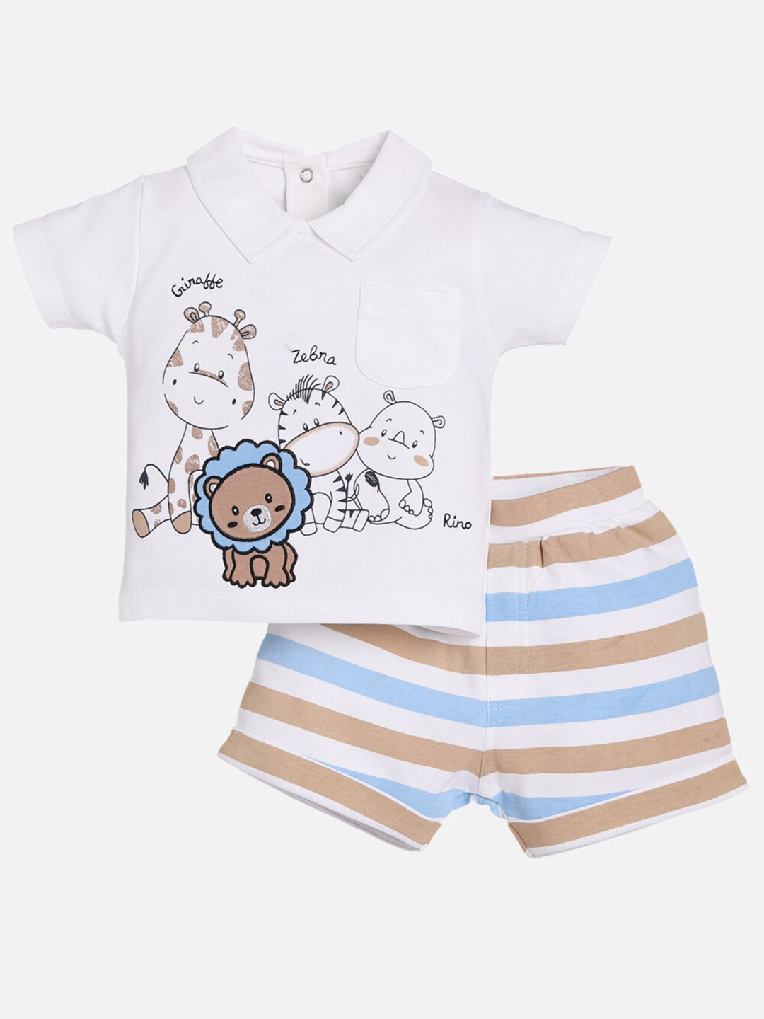 BABY GO Boys White & Blue T-shirt with Shorts