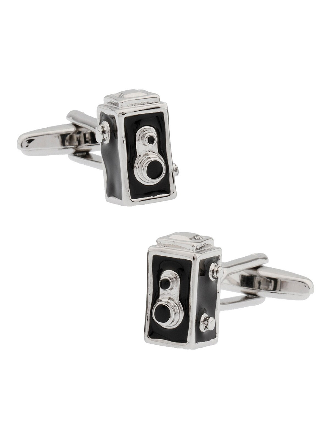 The Tie Hub Black & Silver-Toned Quirky Old Camera Cufflinks