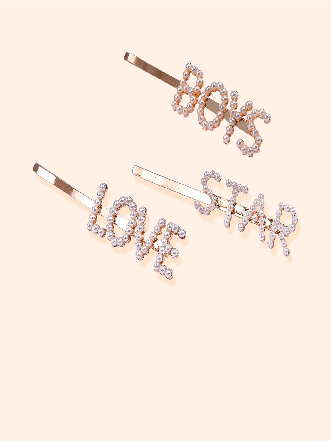 AQUASTREET Women Gold & White Set of 3 Beaded Bobby Pins