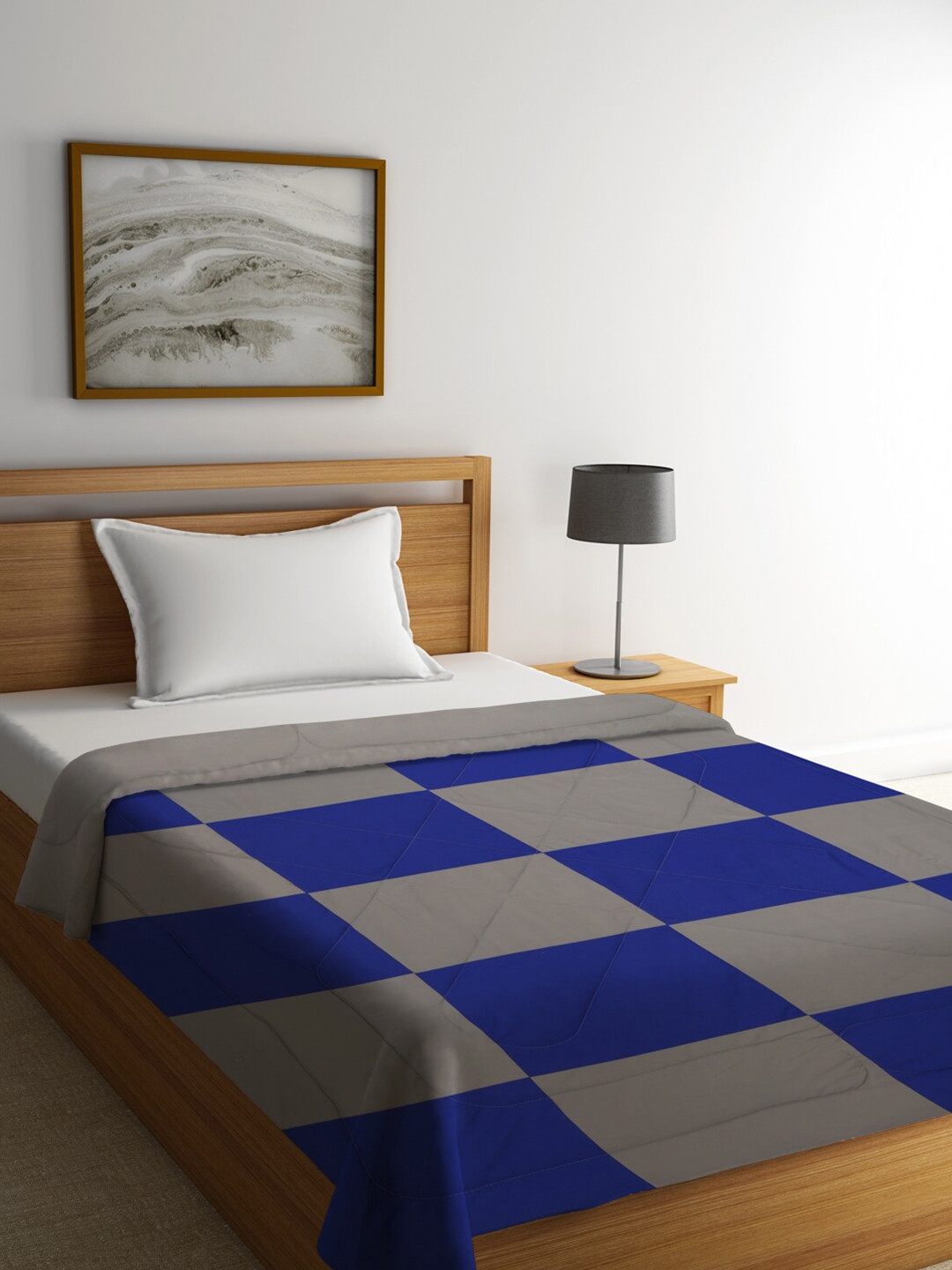 Featherlite Grey & Blue Checked AC Room 150 GSM Single Bed Comforter